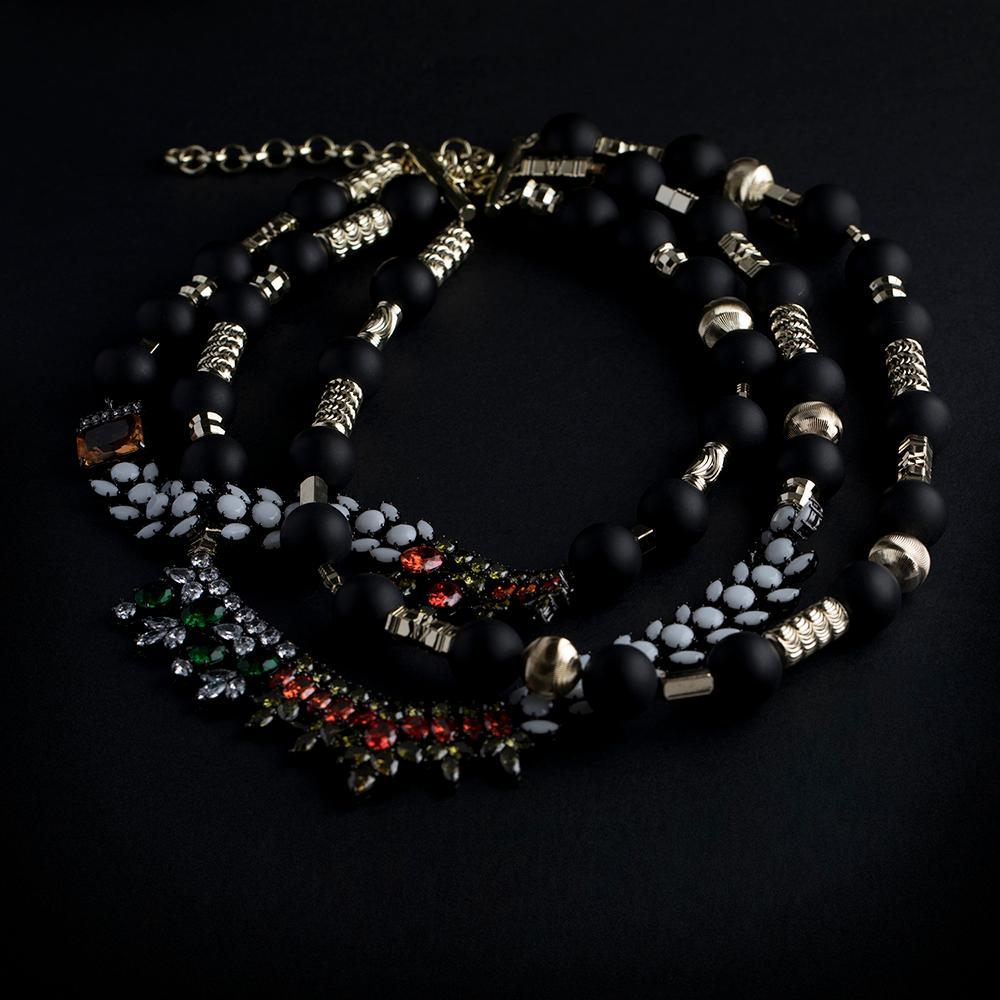 Iosselliani Tiered Black Agate Beads Club Africana Necklace  In New Condition For Sale In Rome, IT
