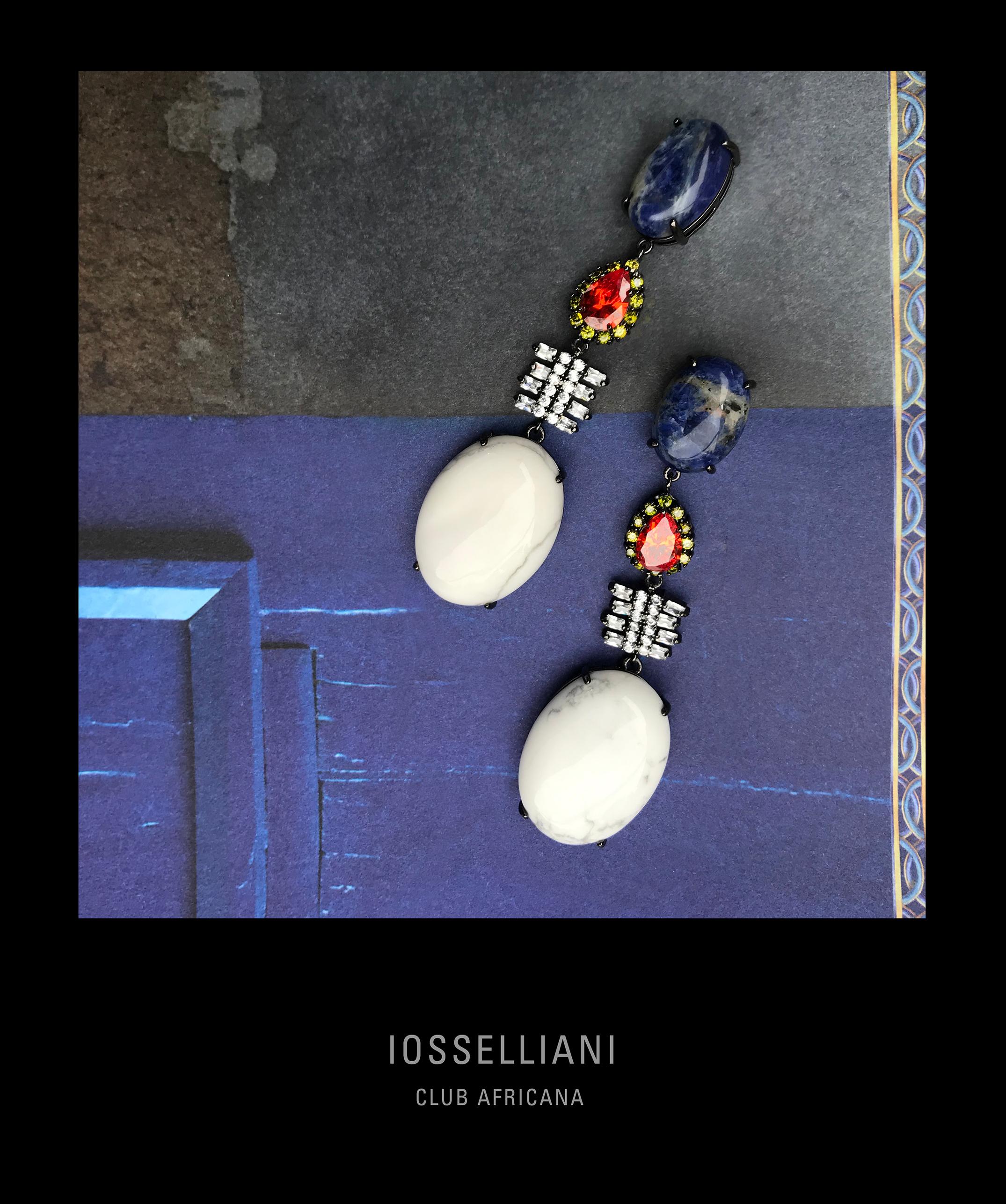 Iosselliani White Turquoise and Sodalite Dangling Earring Pair In New Condition For Sale In Rome, IT