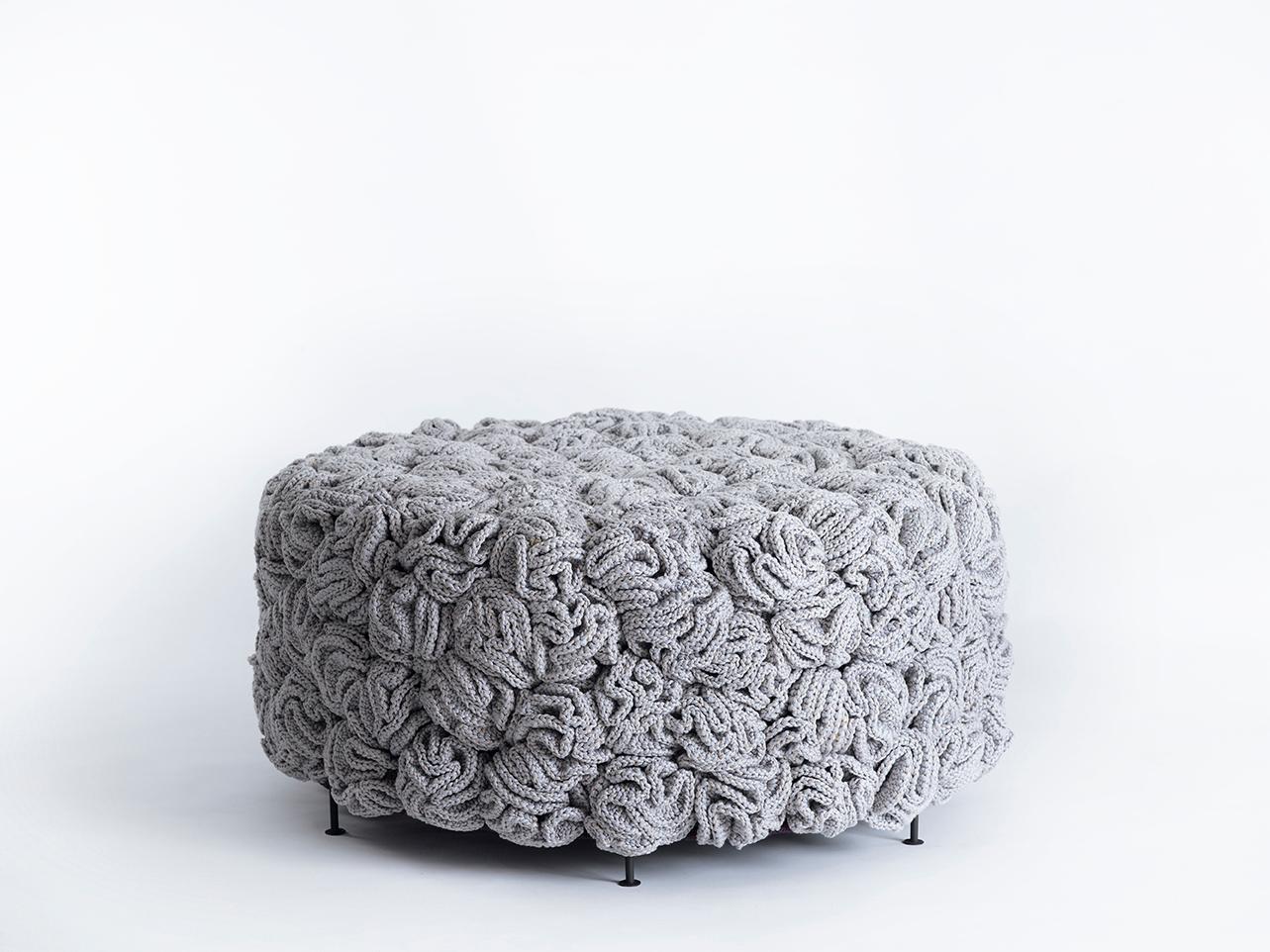 Hand-Knotted Elements Mini Pouf, Iota, Represented by Tuleste Factory For Sale