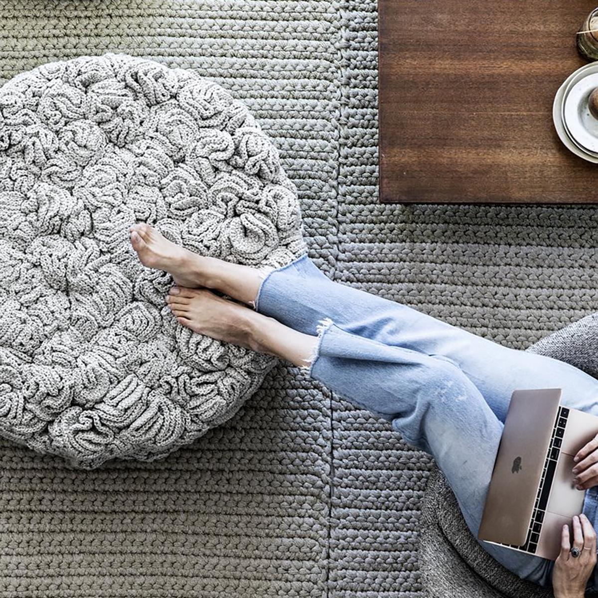 Hand-Knotted Elements Pouf, Iota, Represented by Tuleste Factory