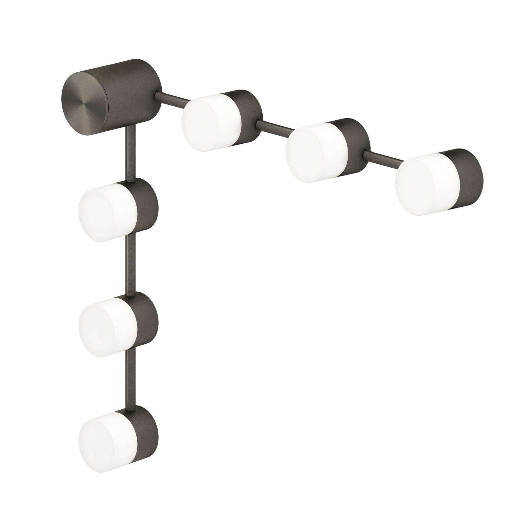IP Backstage C6 satin graphite wall light by Emilie Cathelineau
Dimensions: D39.3 x W39.3 X H9.2 cm
Materials: solid brass, satin graphite
Others finishes and dimensions available.

All our lamps can be wired according to each country. If sold