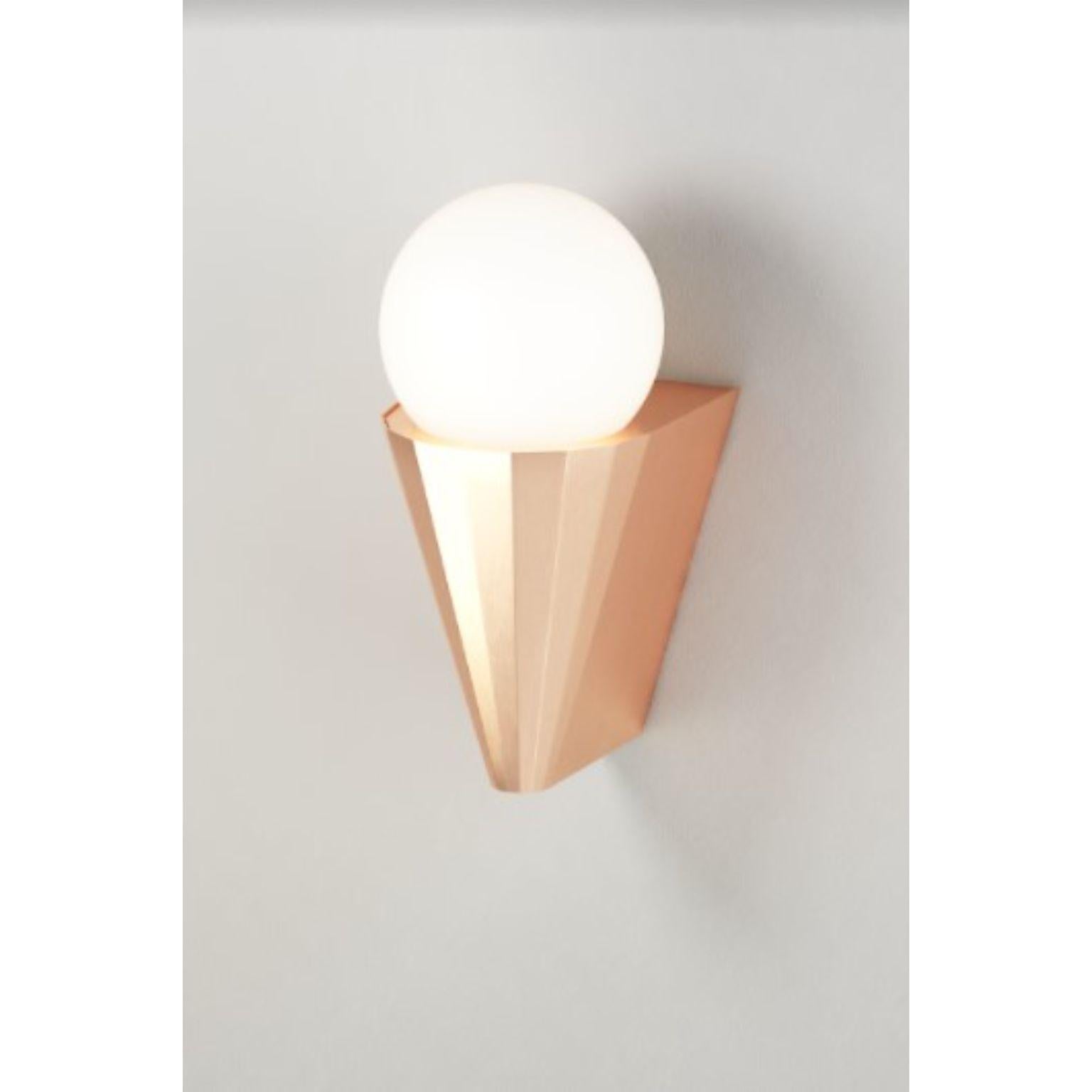 IP Cornet satin copper wall light by Emilie Cathelineau
Dimensions: D10 x W12.5 X H21.2 cm
Materials: solid brass, Satin Copper
Others finishes are available.

All our lamps can be wired according to each country. If sold to the USA it will be