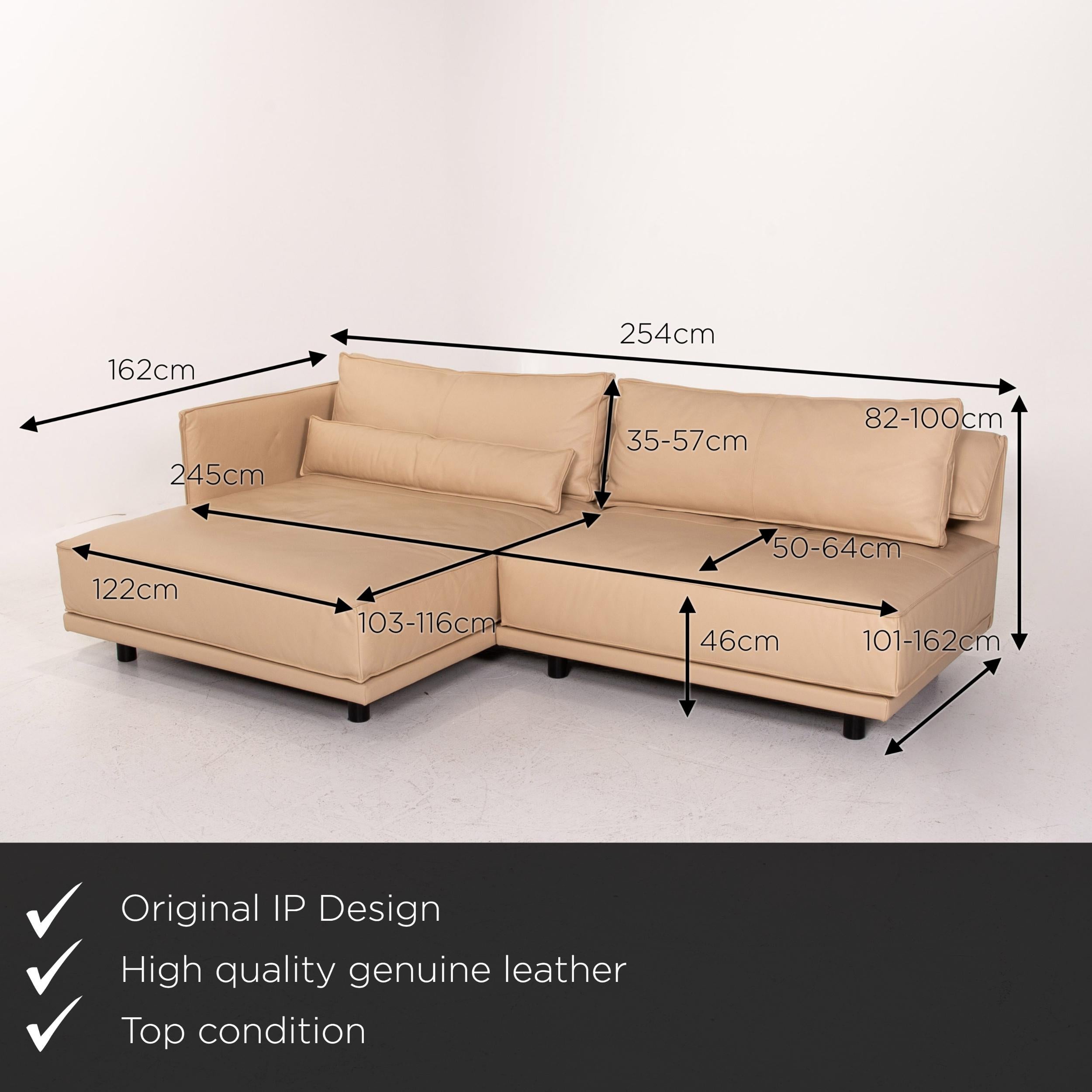 We present to you an IP Design cube lounge leather corner sofa beige sofa couch.



 Product measurements in centimeters:
 

Depth 101
Width 254
Height 82
Seat height 46
Rest height 72
Seat depth 103
Seat width 245
Back height 35.
 