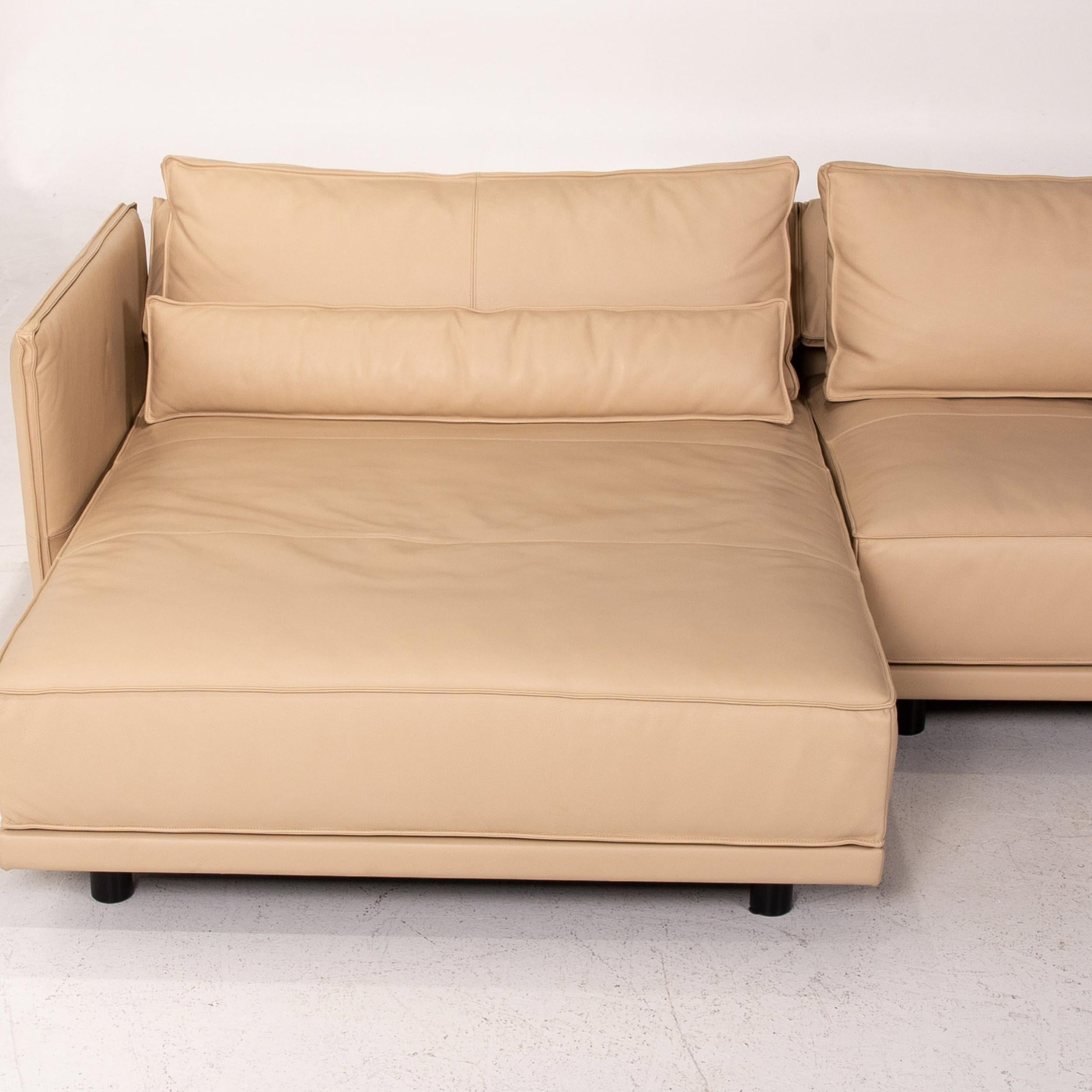 IP Design Cube Lounge Leather Corner Sofa Beige Sofa Couch In Excellent Condition For Sale In Cologne, DE
