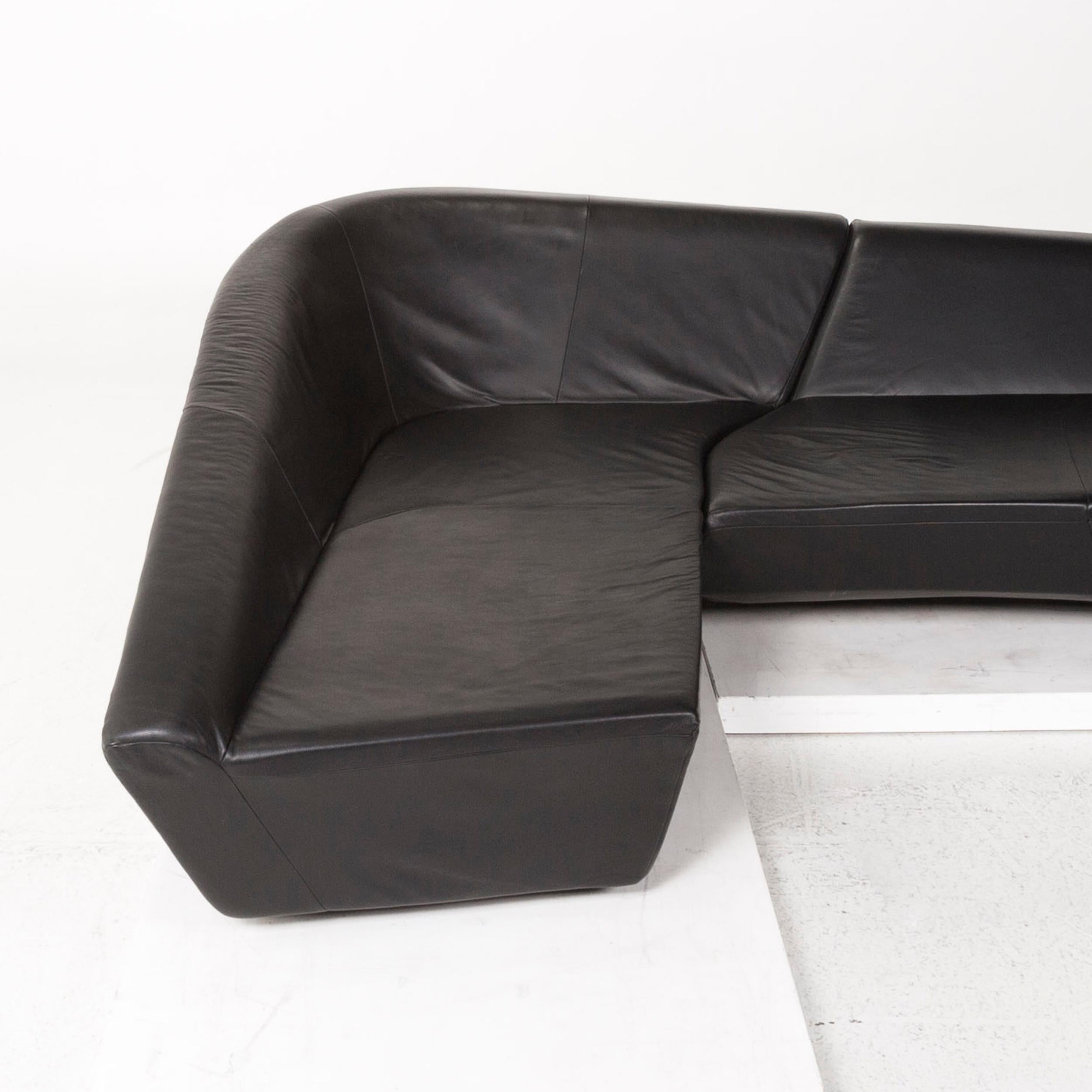 IP Design Drift Leather Sofa Set Black 1 Corner Sofa 1 Stool 7