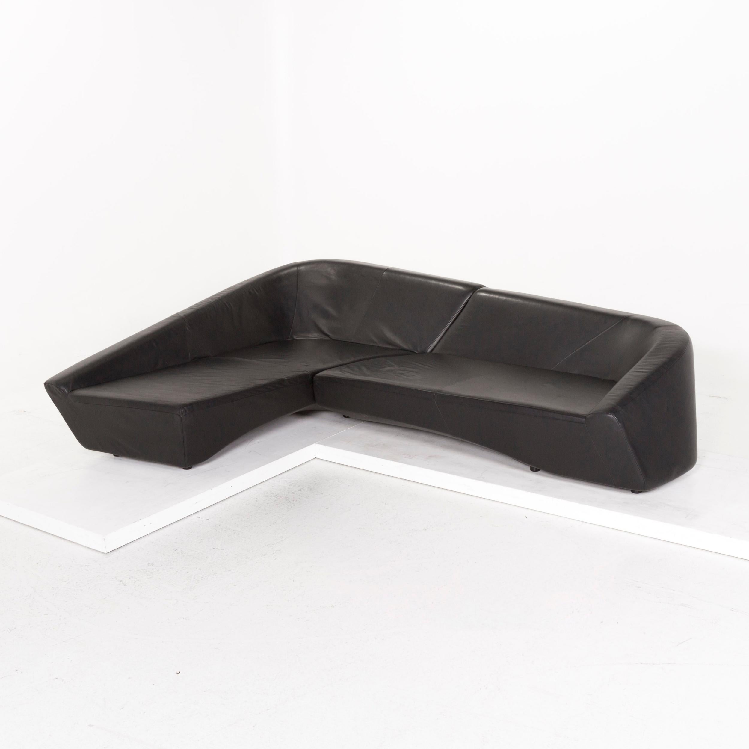 IP Design Drift Leather Sofa Set Black 1 Corner Sofa 1 Stool 11