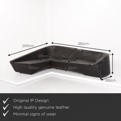 IP Design Drift Leather Sofa Set Black 1 Corner Sofa 1 Stool