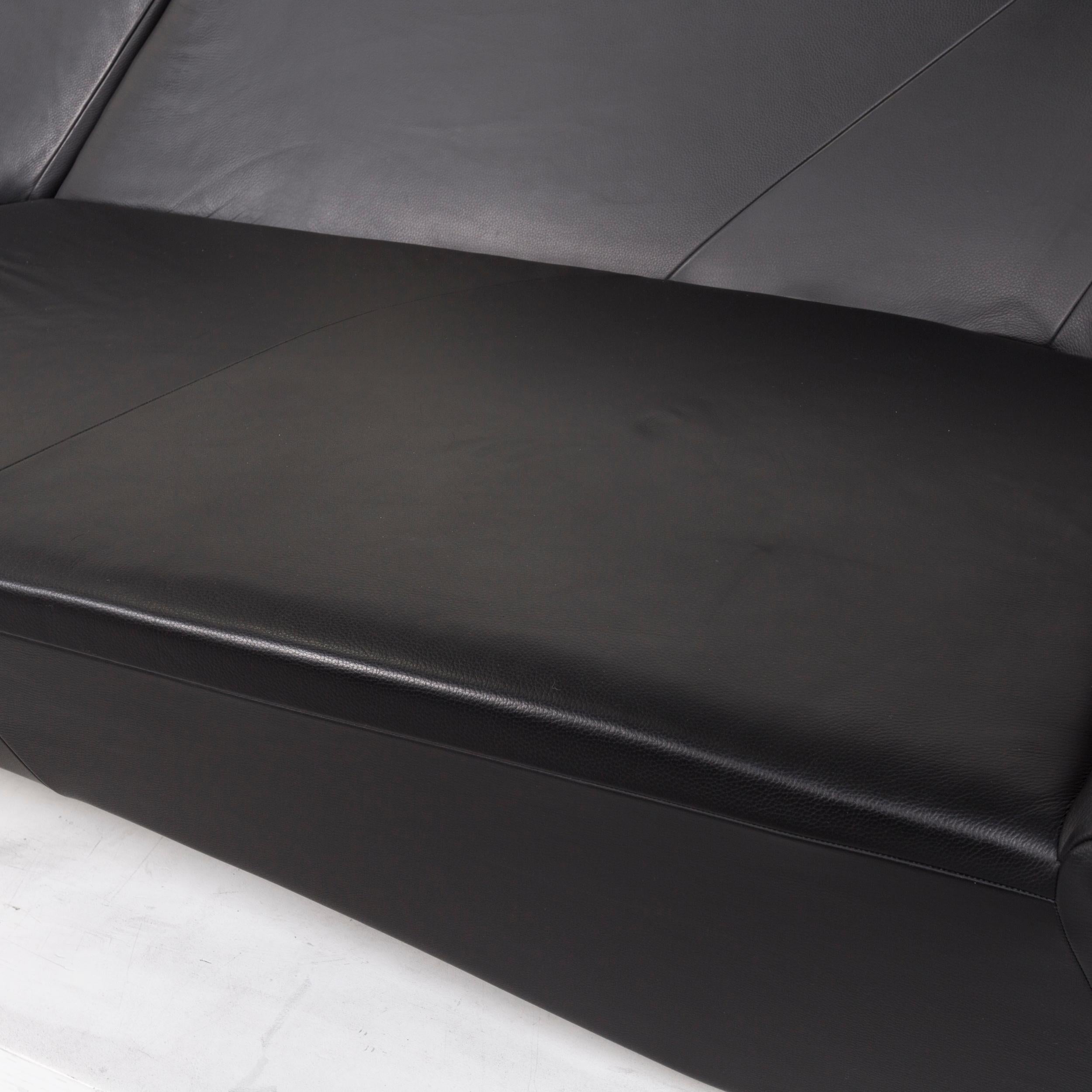 IP Design Drift Leather Sofa Set Black 1 Corner Sofa 1 Stool In Good Condition In Cologne, DE