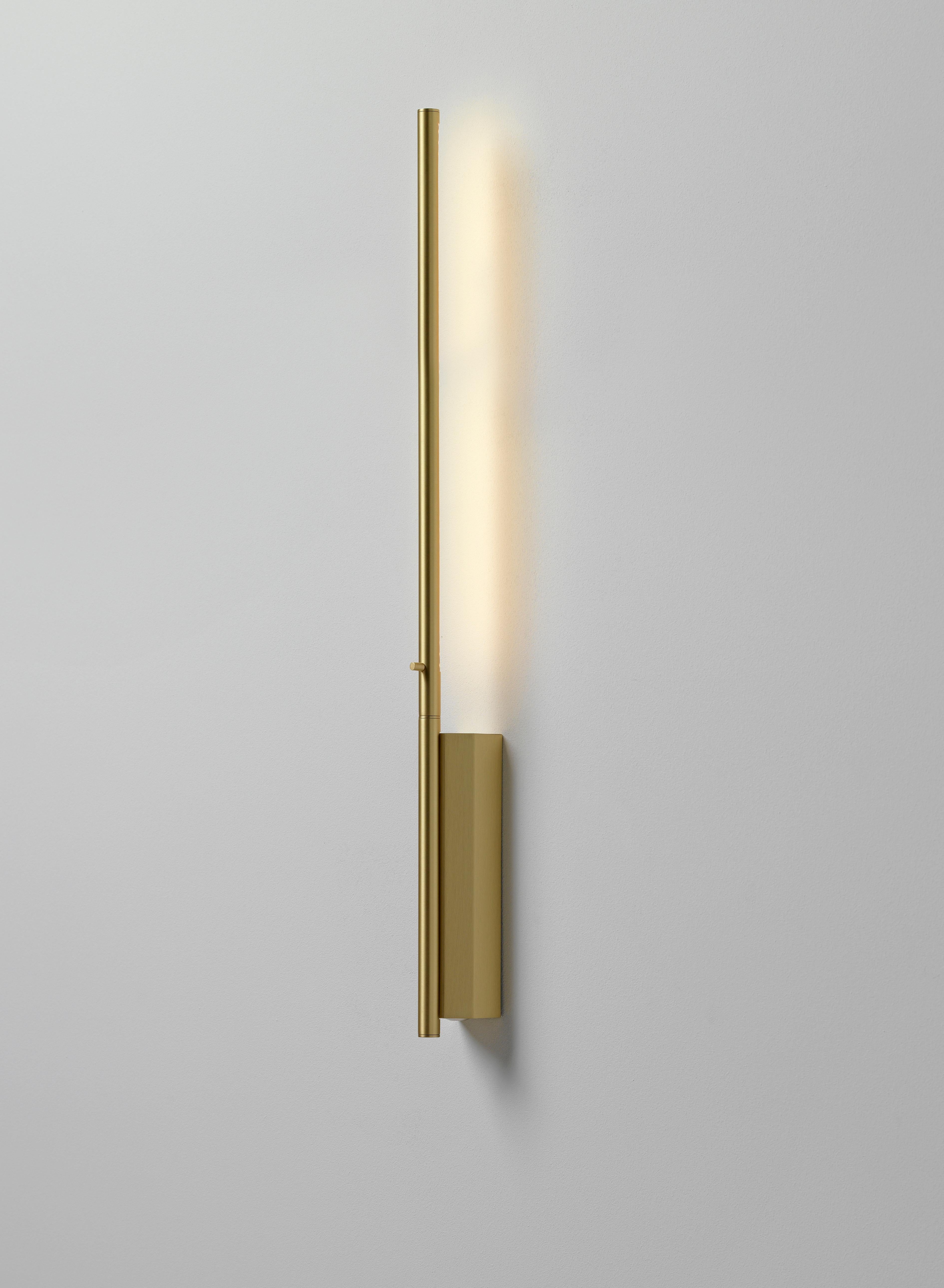 IP Link 580 Polished brass wall light by Emilie Cathelineau
Dimensions: D4.5 x W5 x H58 cm
Materials: Solid brass, Polished Brass, LED, Polycarbonate.
Others finishes and dimensions are available.

All our lamps can be wired according to each