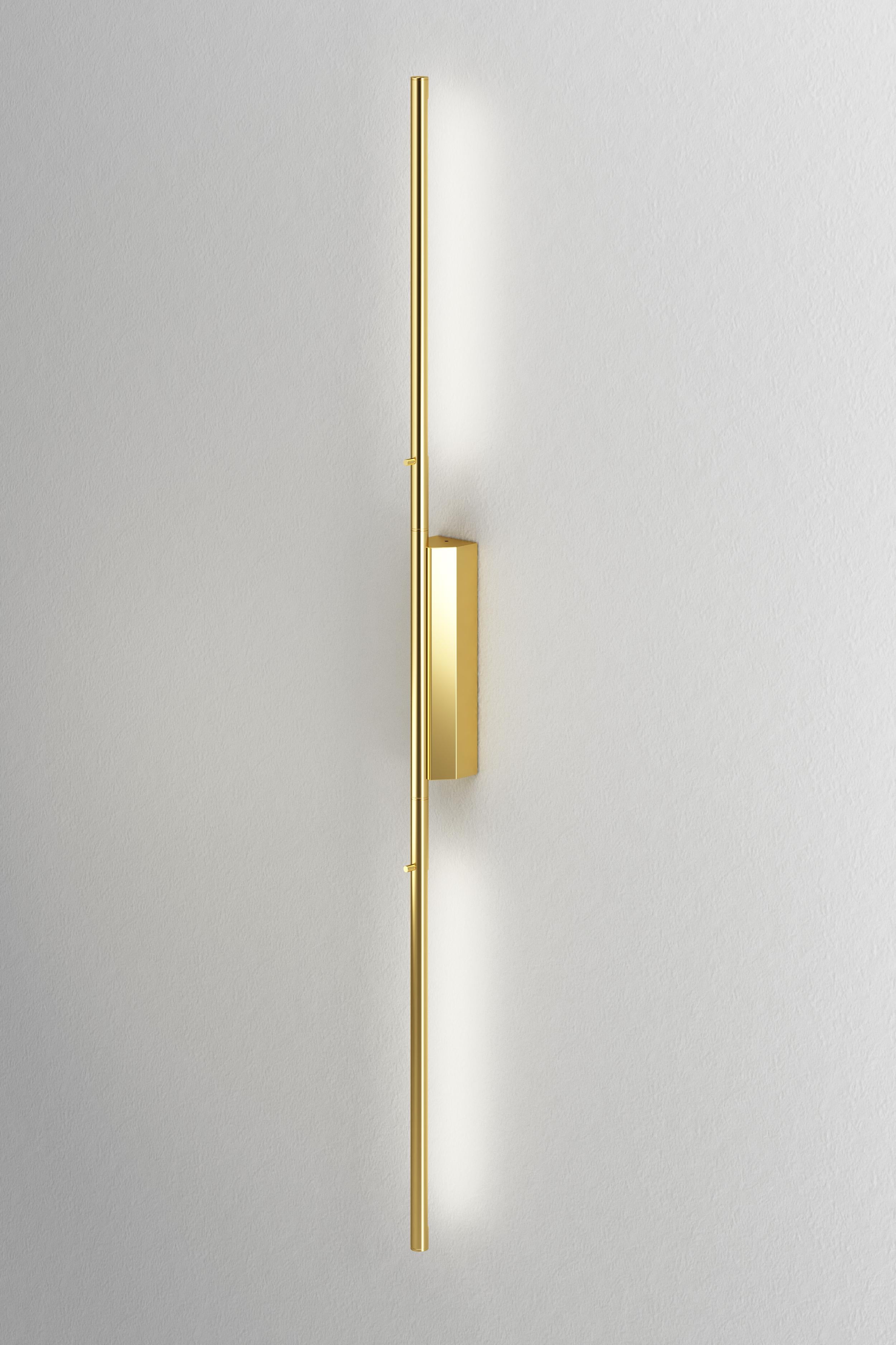 IP link double 1300 polished brass wall light by Emilie Cathelineau
Dimensions: D 4.5 x W 5 x H 1300 cm
Materials: Solid brass, polished brass, LED, polycarbonate.
Others finishes and dimensions are available.

All our lamps can be wired