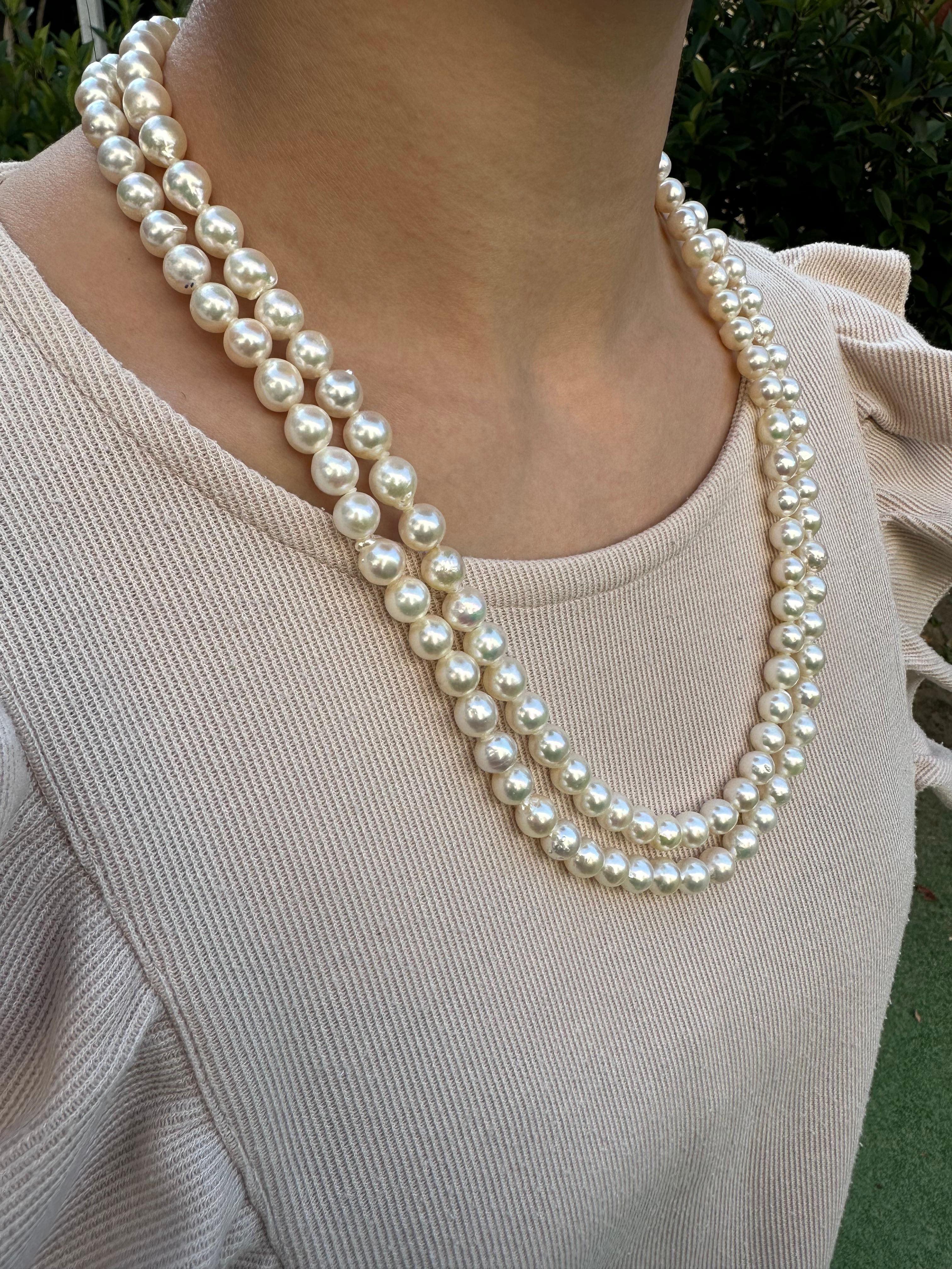 Women's IRIS PARURE, Akoya Pearl 9.00mm×134 Necklace, Non Colored & Non Bleached Pearl For Sale