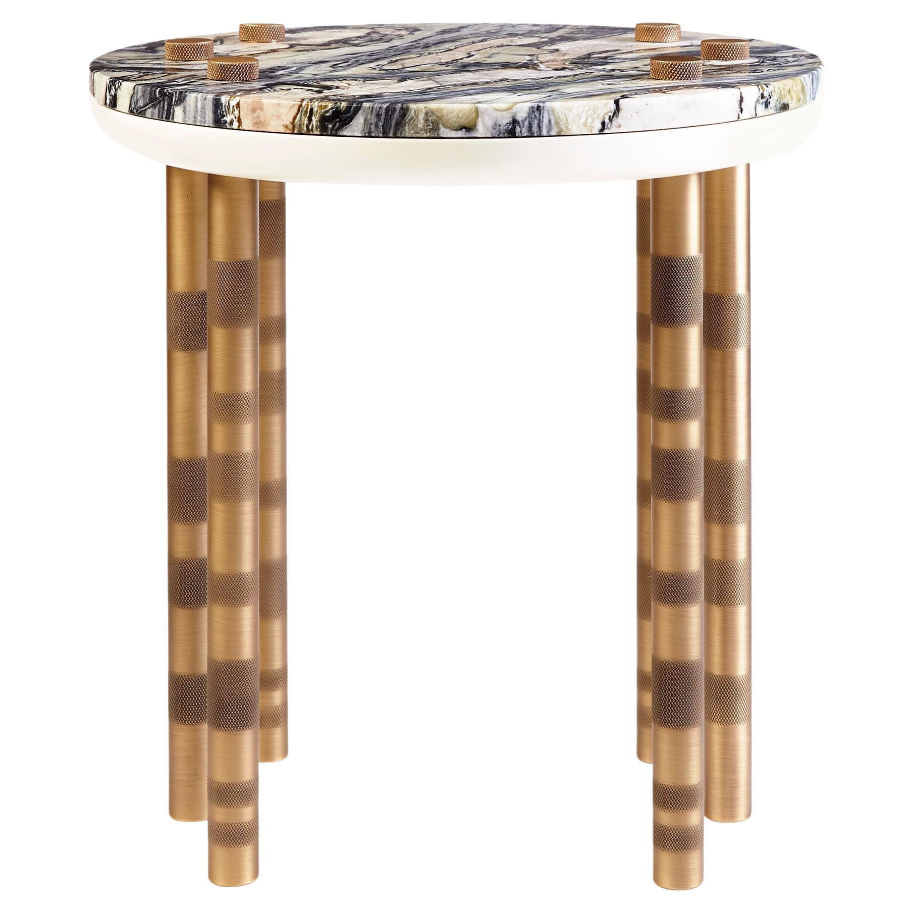 Ipanema Brass Marble Side Table, Marble Top and Brushed Brass Legs by Duistt For Sale