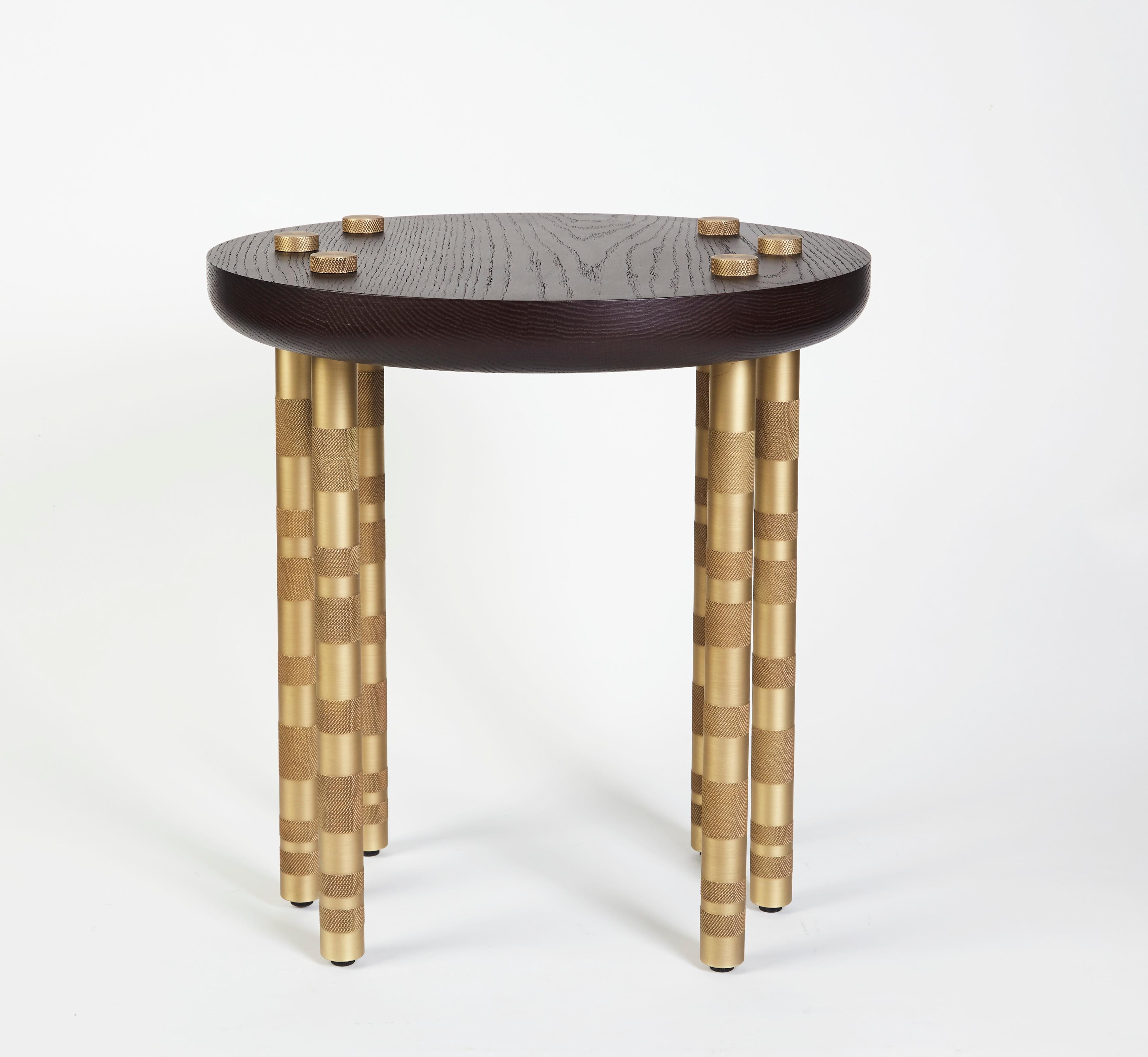Ipanema Brass Side Table by DUISTT
Dimensions: W 50 x D 50 x H 46 cm
Materials: Solid Wood top, Light Bronze details

Rich in contrast and playing on a scale with conjugated elements, the Ipanema brass side table is designed for contemporary taste