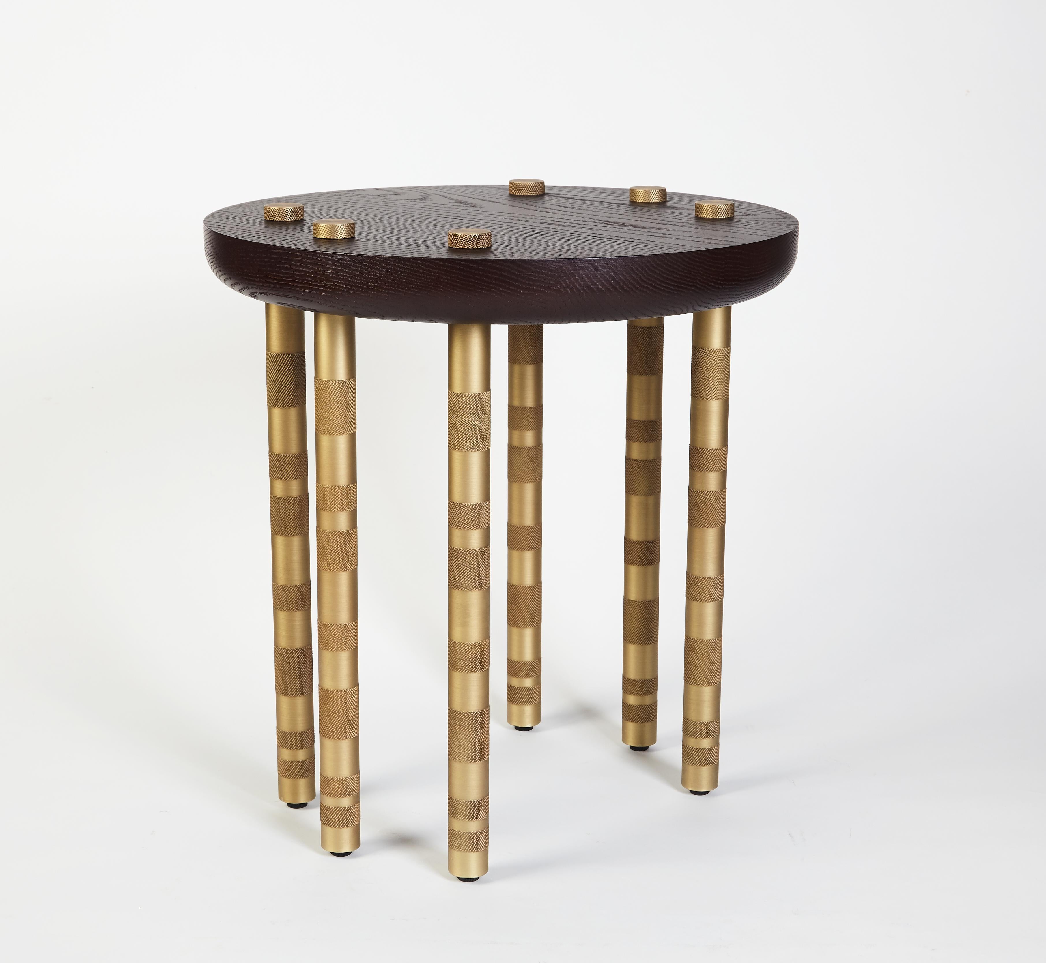 Ipanema Brass Side Table, Wood Top and Brushed Brass Legs, Handcrafted by Duistt

The rounded geometric shapes of the ipanema series refer to the imagination of the well-known sidewalk in rio de janeiro. We wanted to invest in with colours that
