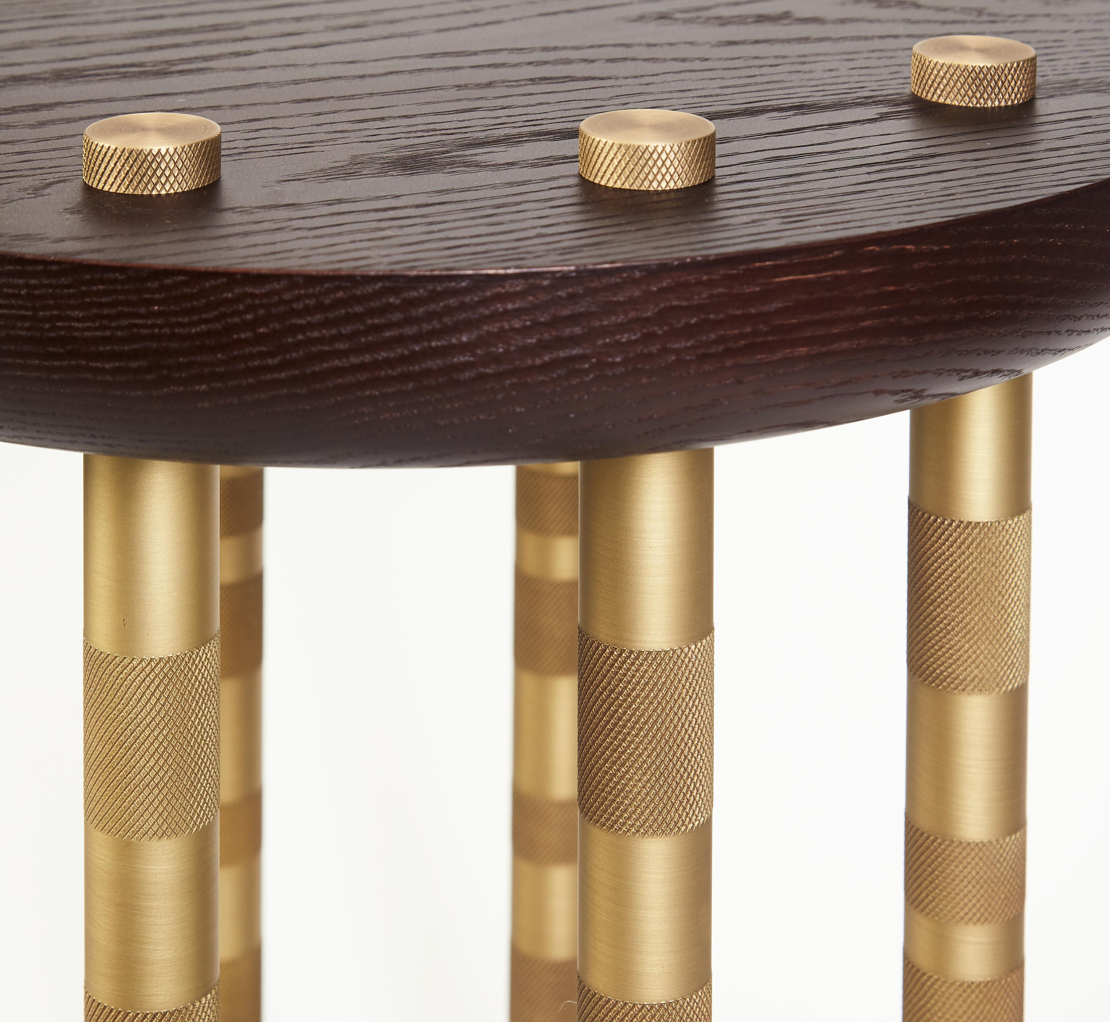 Mid-Century Modern Ipanema Brass Side Table, Wood Top and Brushed Brass Legs, Handcrafted by Duistt For Sale