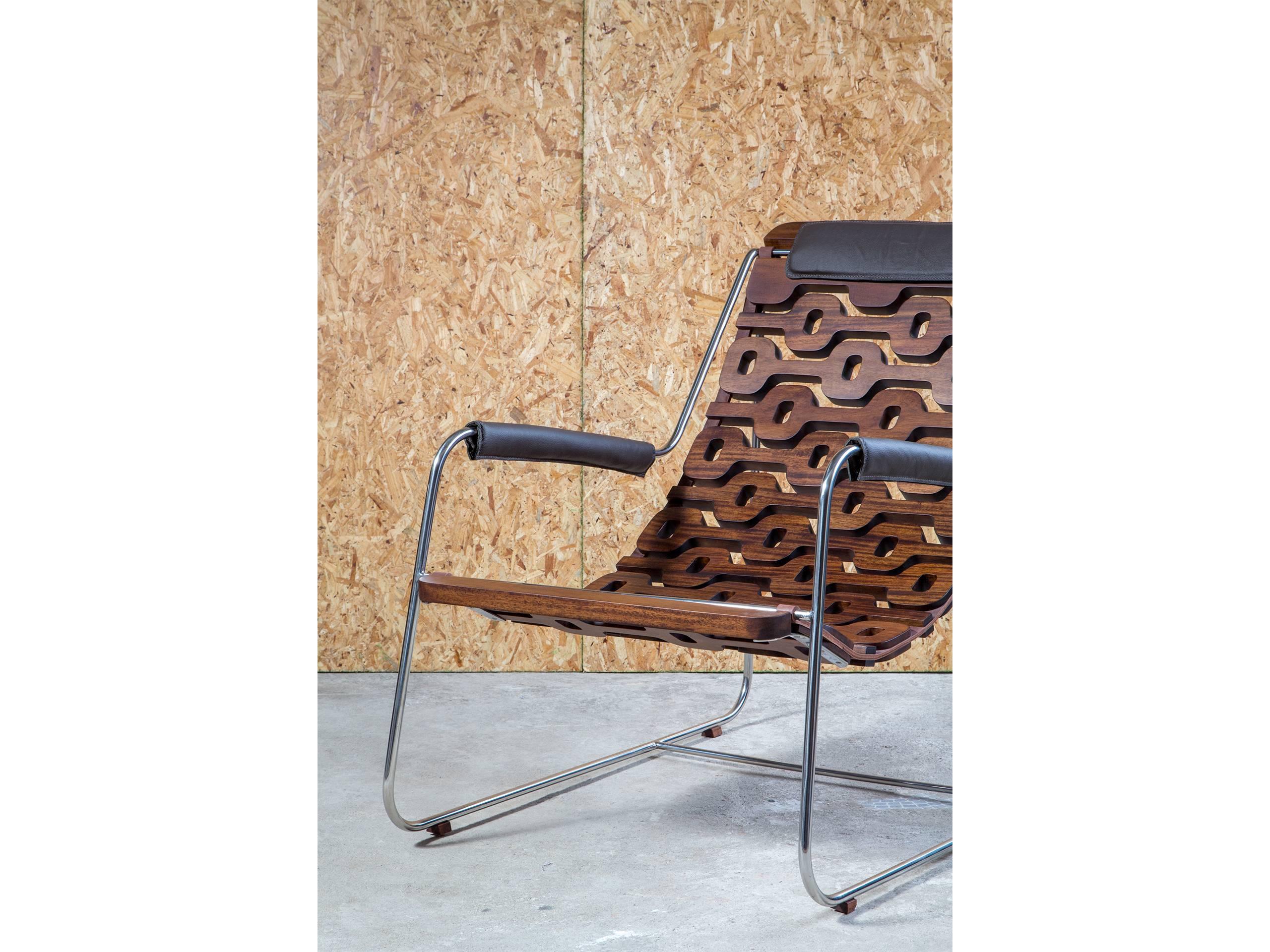 Ipanema Brazilian Contemporary Wood, Metal and Leather Armchair by Lattoog In New Condition In Sao Paolo, BR