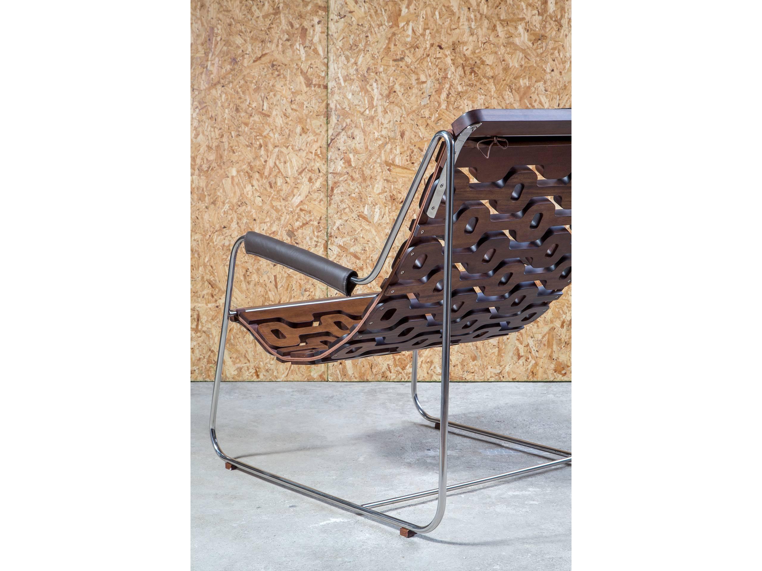 Ipanema Brazilian Contemporary Wood, Metal and Leather Armchair by Lattoog 2