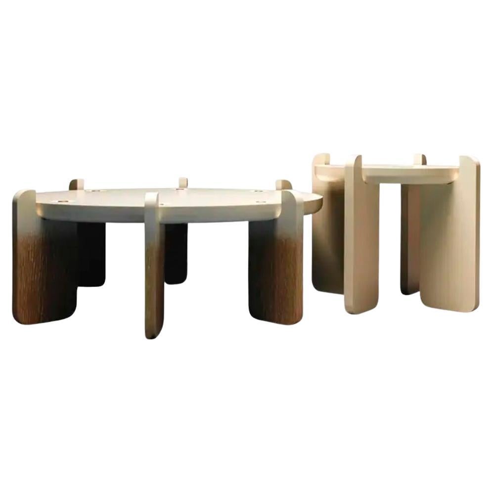Ensemble table basse et table d'appoint Ipanema, chêne chaulé avec effet Ombre, par Duistt en vente