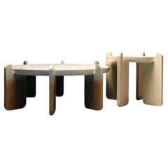 Ensemble table basse et table d'appoint Ipanema, chêne chaulé avec effet Ombre, par Duistt