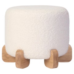 Ipanema round Boucle pouf, natural oak feet, mid-century style, Portugal