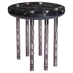 Ipanema round Side Table, Green Spider Marble top, Nickel Plated brass legs