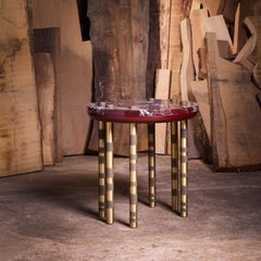 Ipanema round side table, Rosso levanto Marble top, light bronze Brass legs