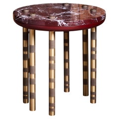 Ipanema round side table, Rosso levanto Marble top, light bronze Brass legs