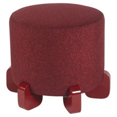Ipanema round upholstered stool, Red Rubelli, lacquered wood feet, Portugal