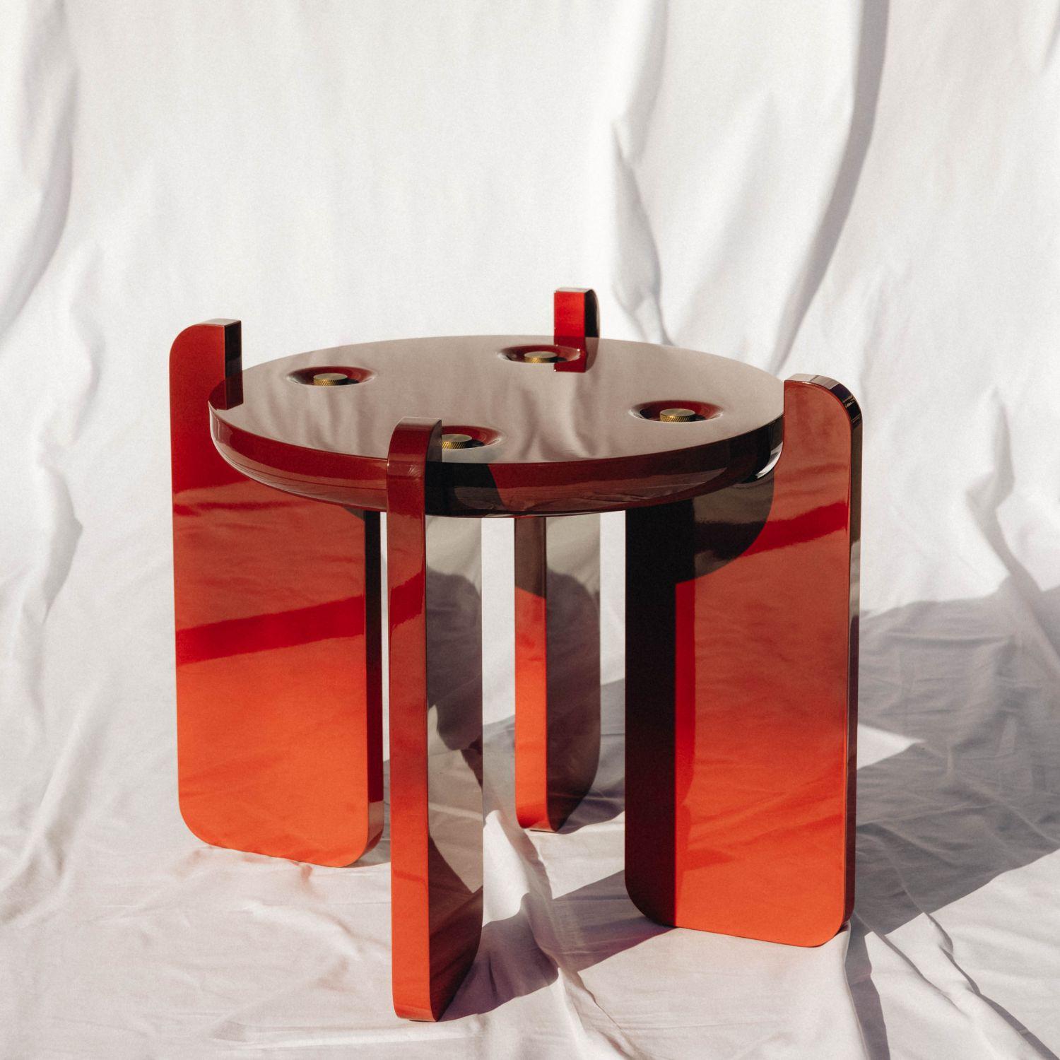 Mid-Century Modern 21st Century Ipanema Side Table, in Red Lacquered Wood, by Duistt For Sale