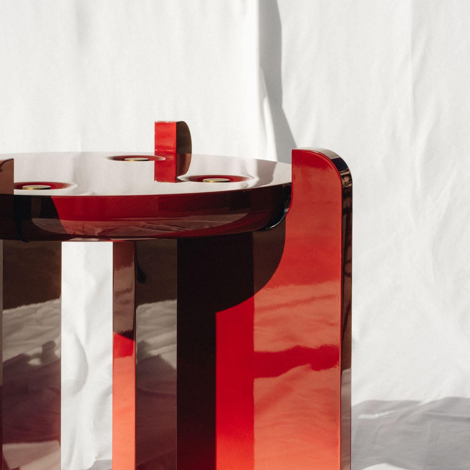 Portuguese 21st Century Ipanema Side Table, in Red Lacquered Wood, by Duistt For Sale
