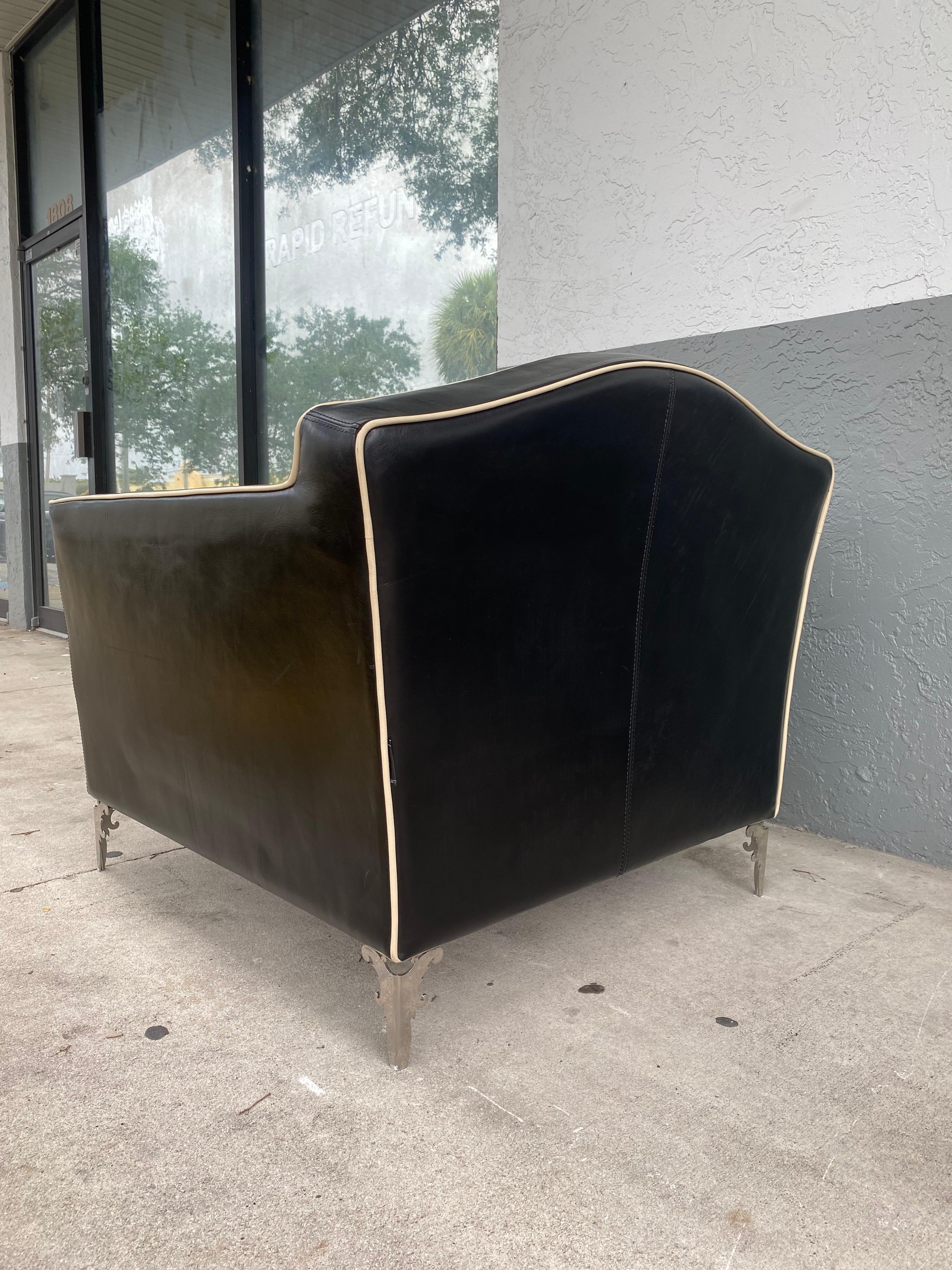 IPE Cavalli Black Calkskin Leather Chrome Chair For Sale 2