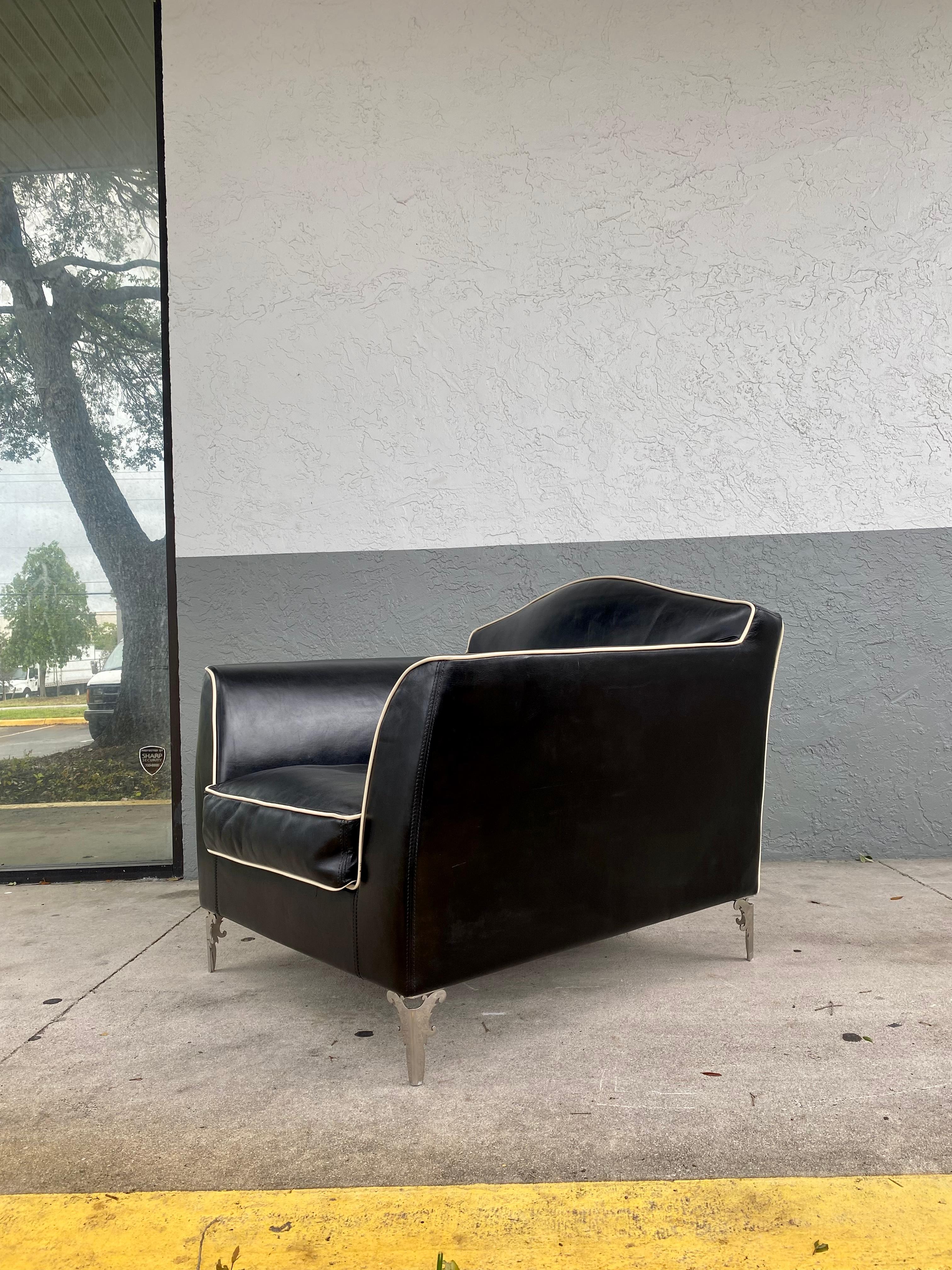 Modern IPE Cavalli Black Calkskin Leather Chrome Chair For Sale