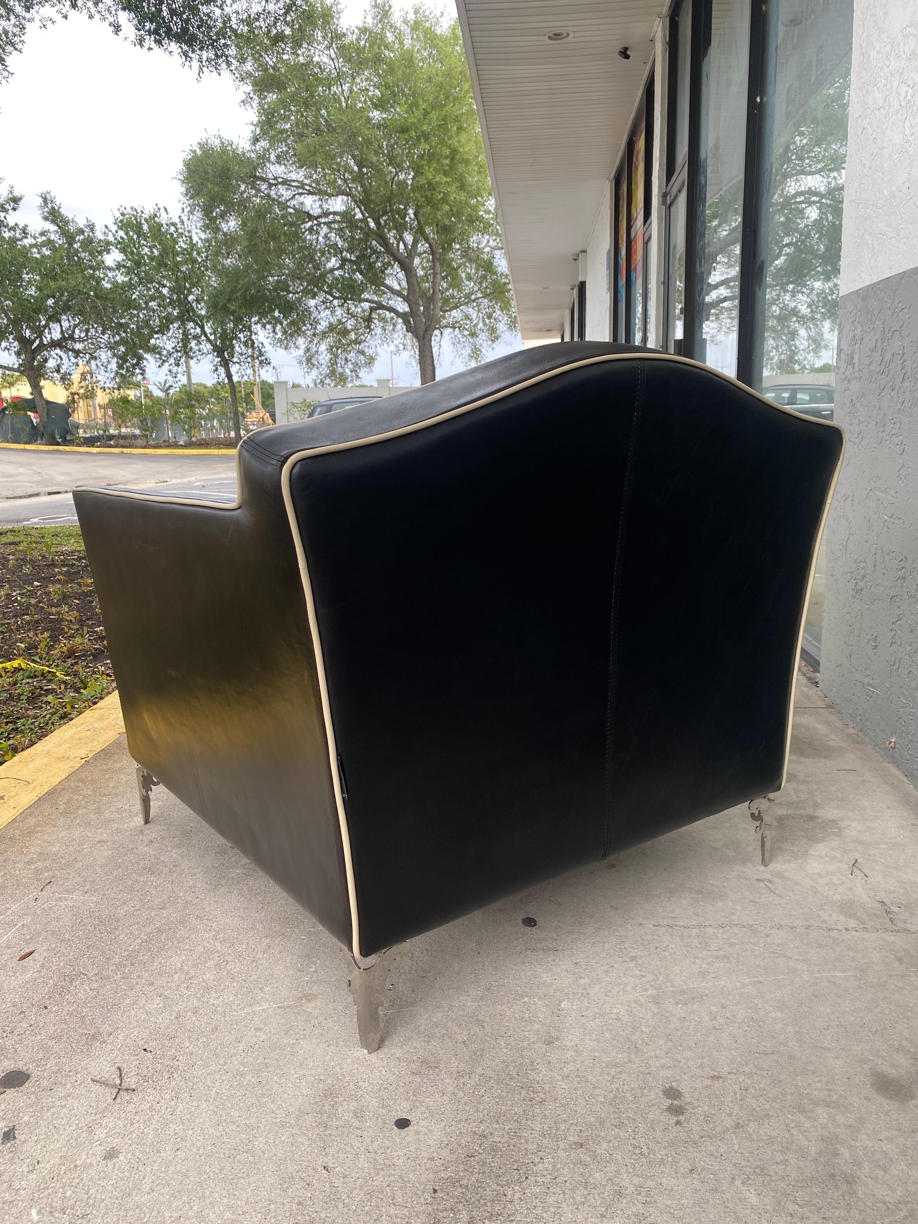 Contemporary IPE Cavalli Black Calkskin Leather Chrome Chair For Sale