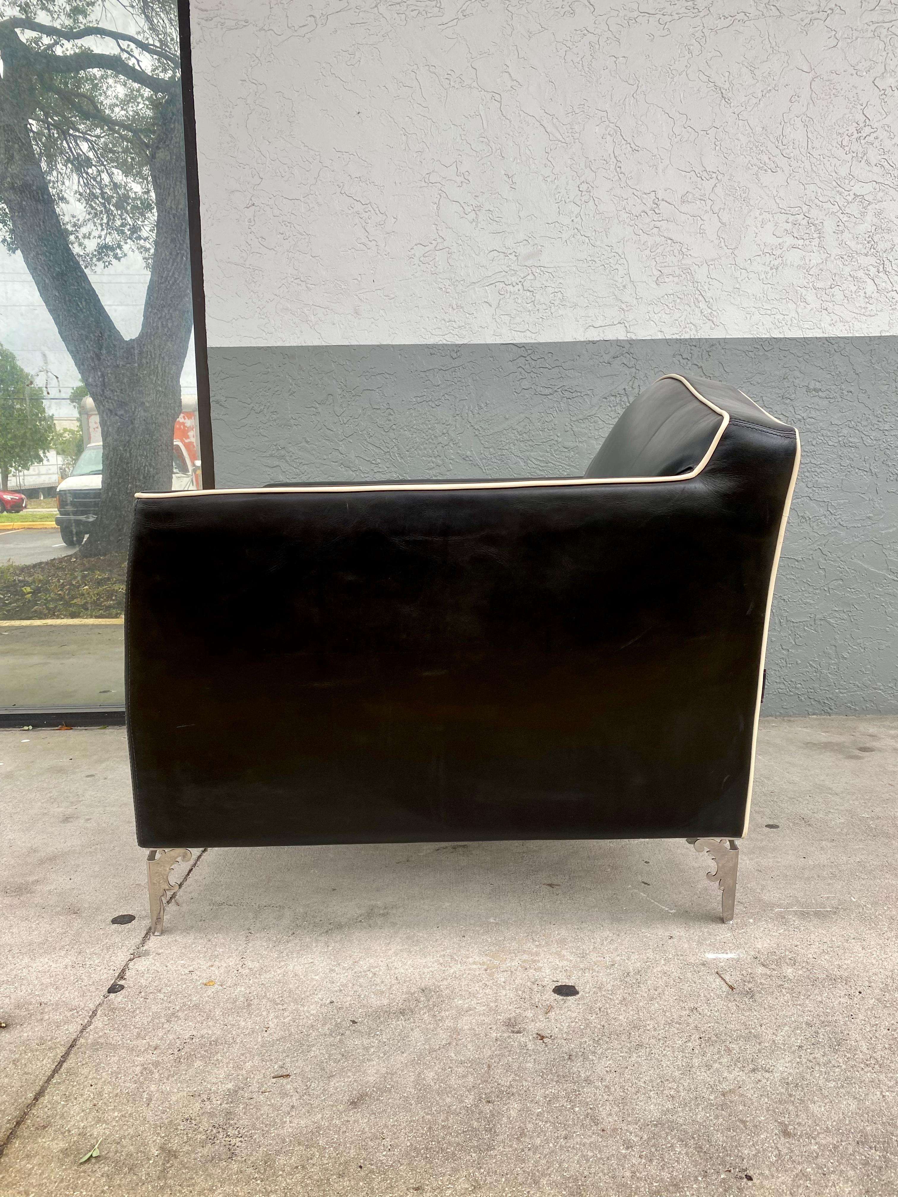 IPE Cavalli Black Calkskin Leather Chrome Chair For Sale 1