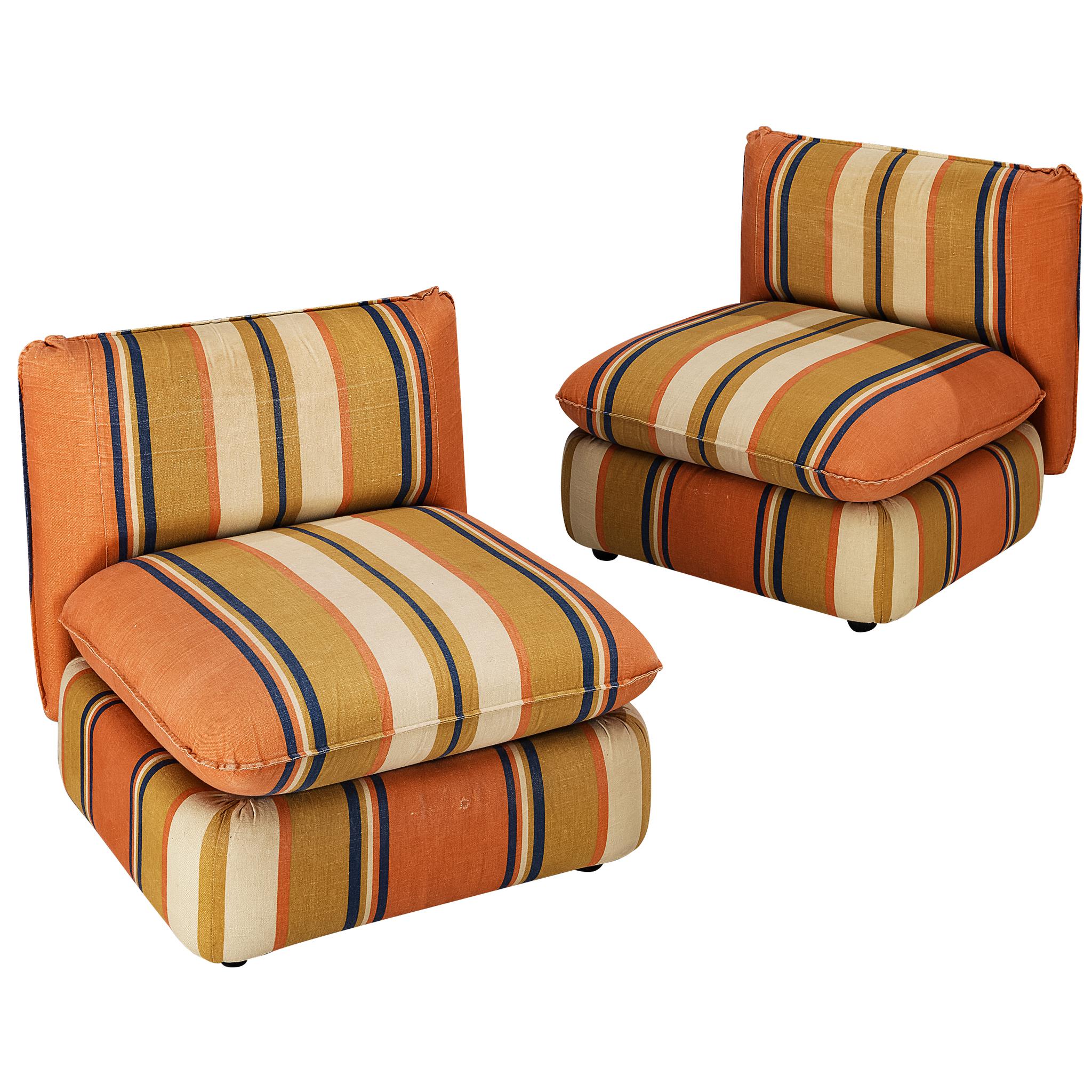 Paire de fauteuils de salon IPE Cavalli en tissu rayé coloré en vente