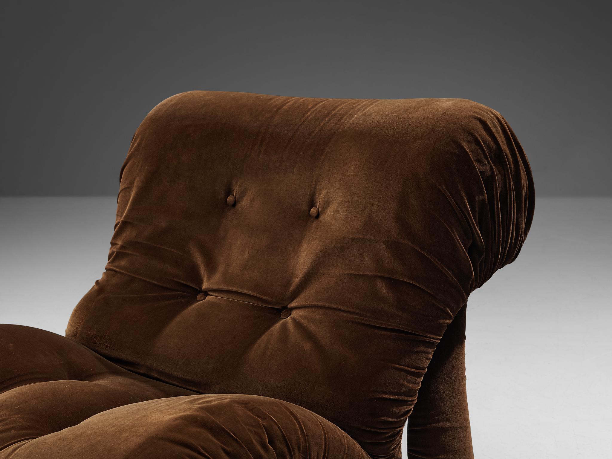 Italian I.P.E. 'Corolla' Lounge Chair in Brown Velvet