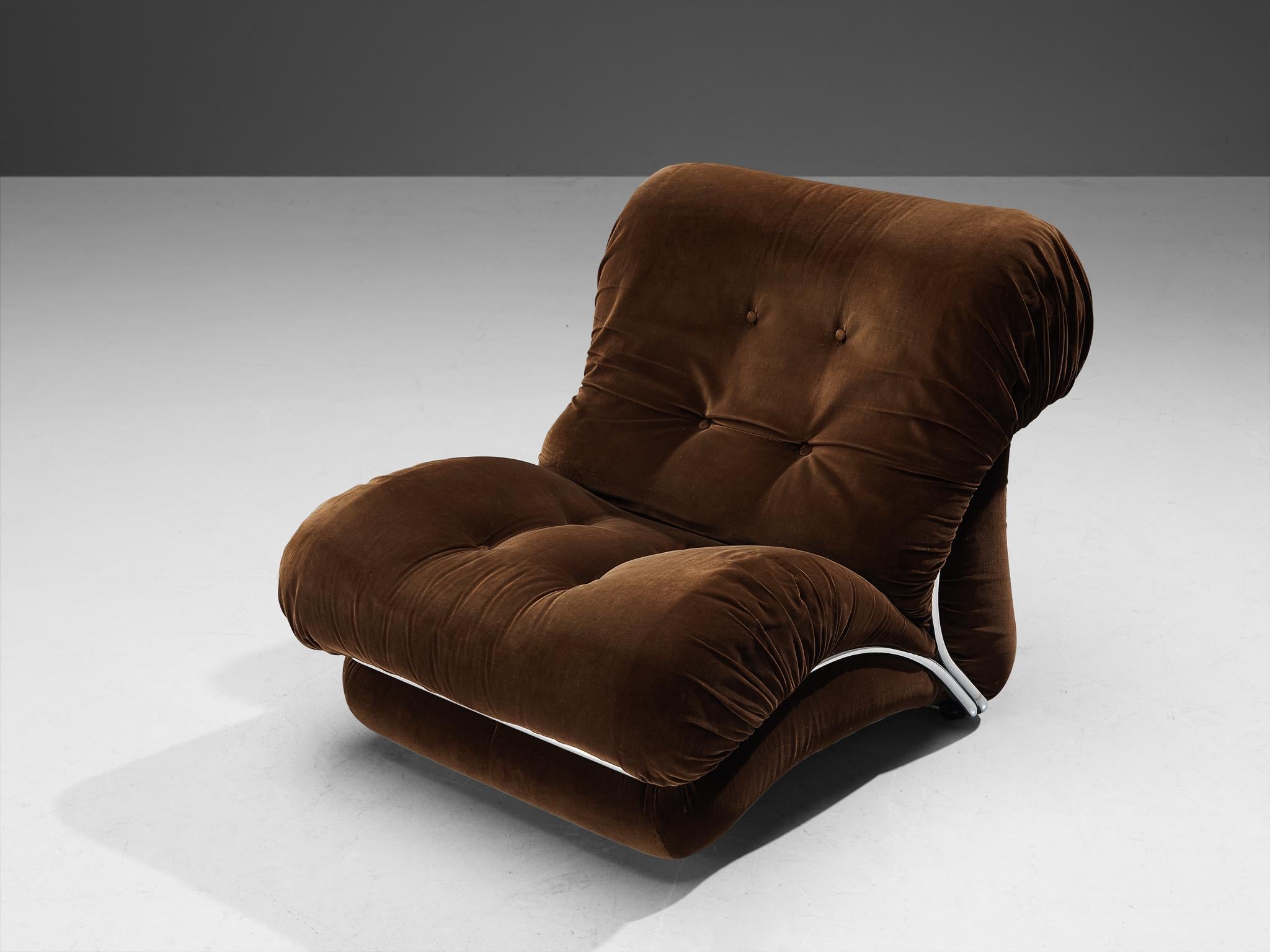 I.P.E. 'Corolla' Lounge Chair in Brown Velvet  For Sale 1