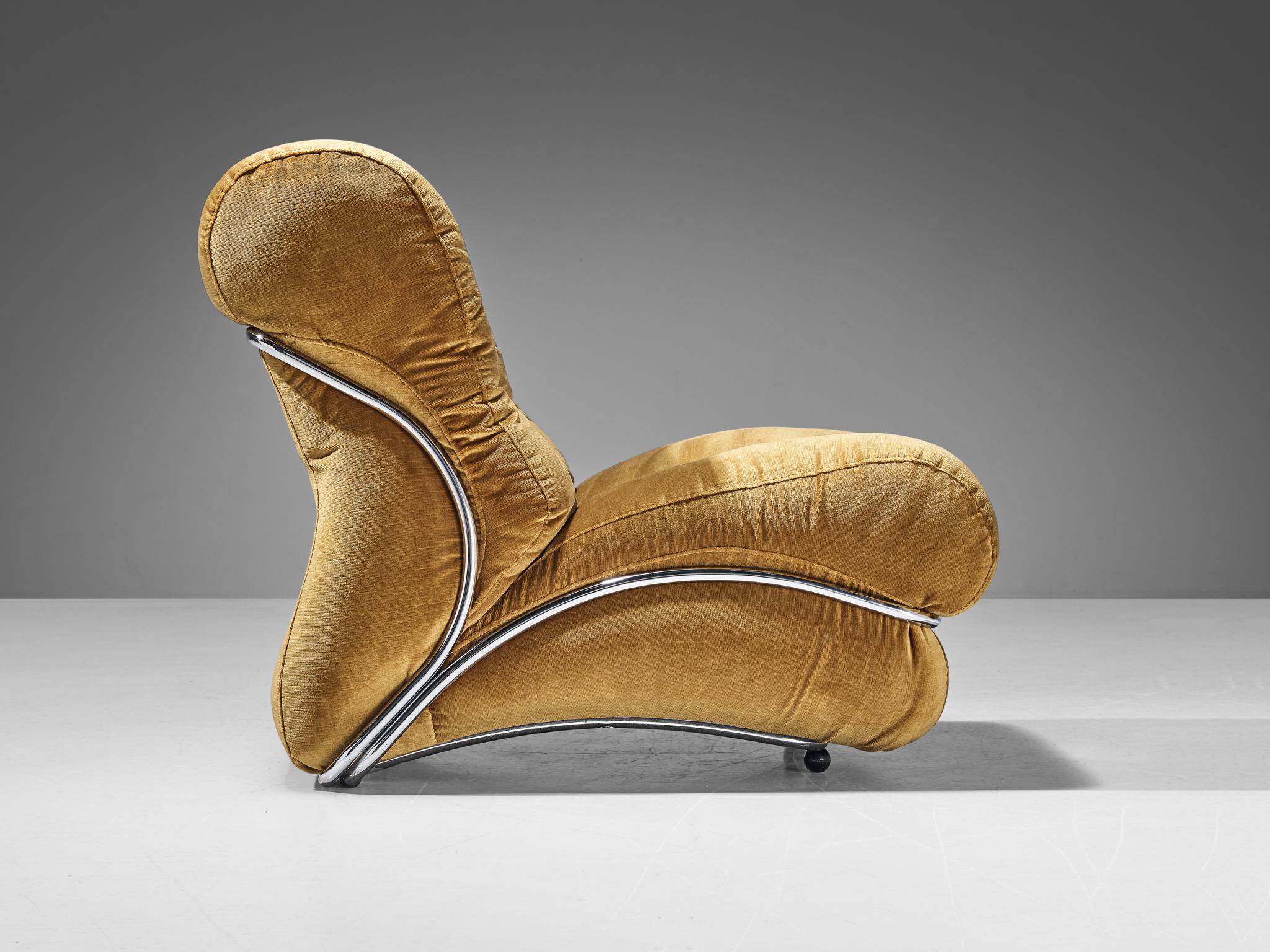 Post-Modern I.P.E. 'Corolla' Lounge Chair in Ochre Yellow Velvet