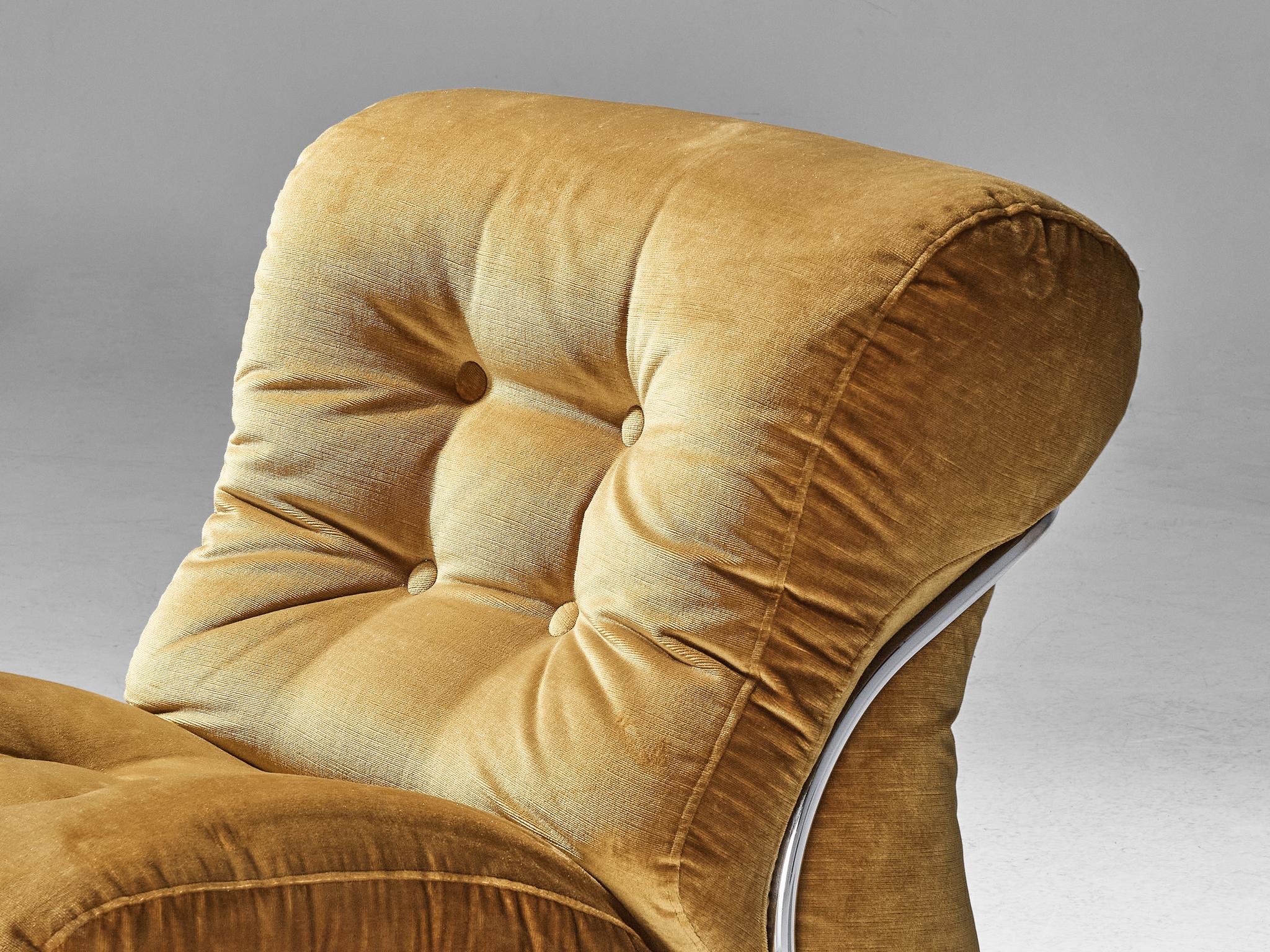Late 20th Century I.P.E. 'Corolla' Lounge Chair in Ochre Yellow Velvet