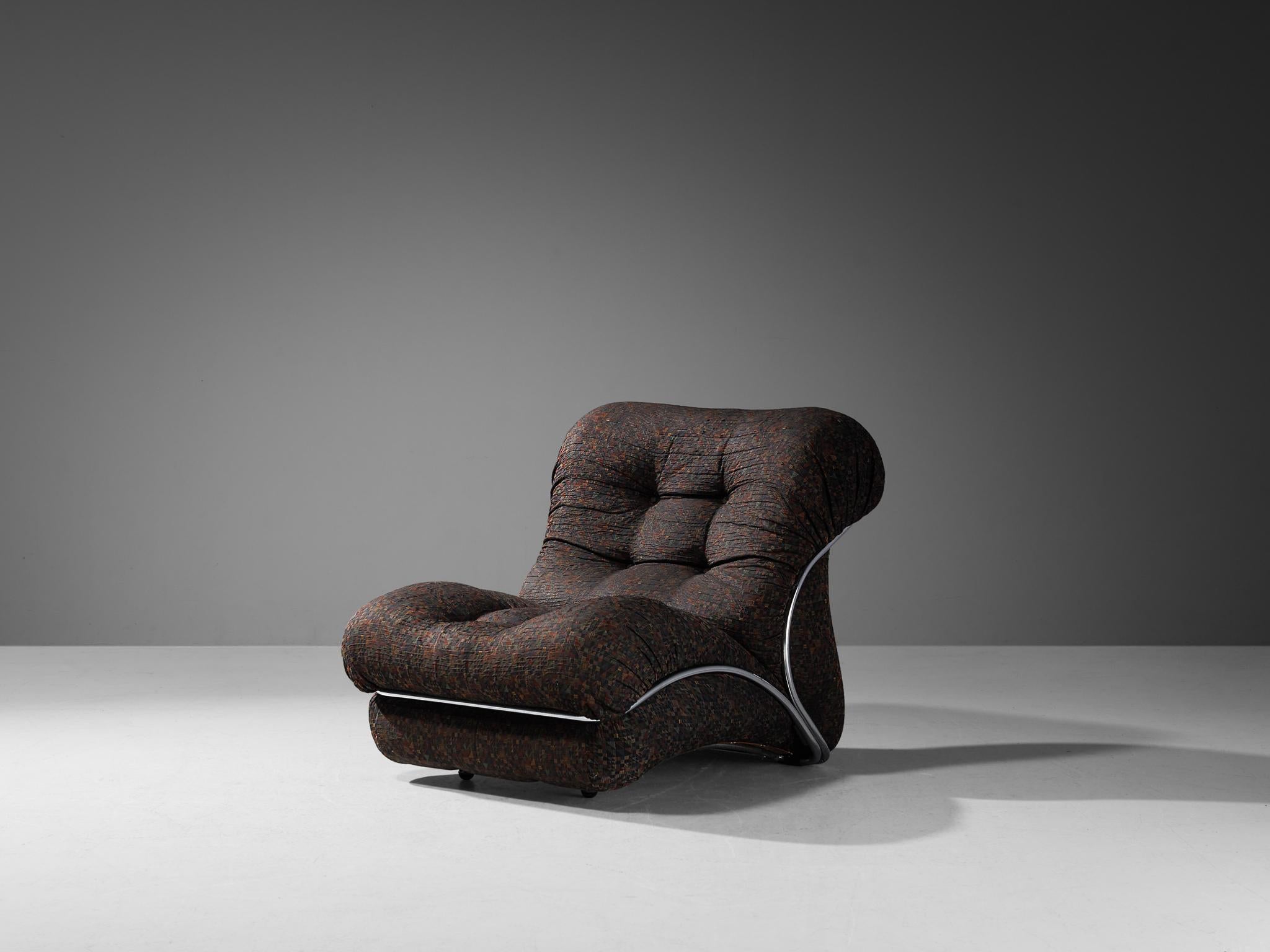 Italian I.P.E. 'Corolla' Modular Lounge Chair in Geometric Brown Upholstery For Sale