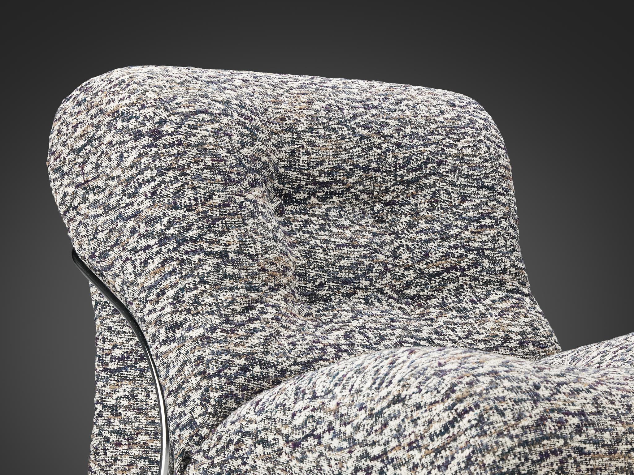 Italian I.P.E. Pair of 'Corolla' Lounge Chairs in Patterned Upholstery  For Sale