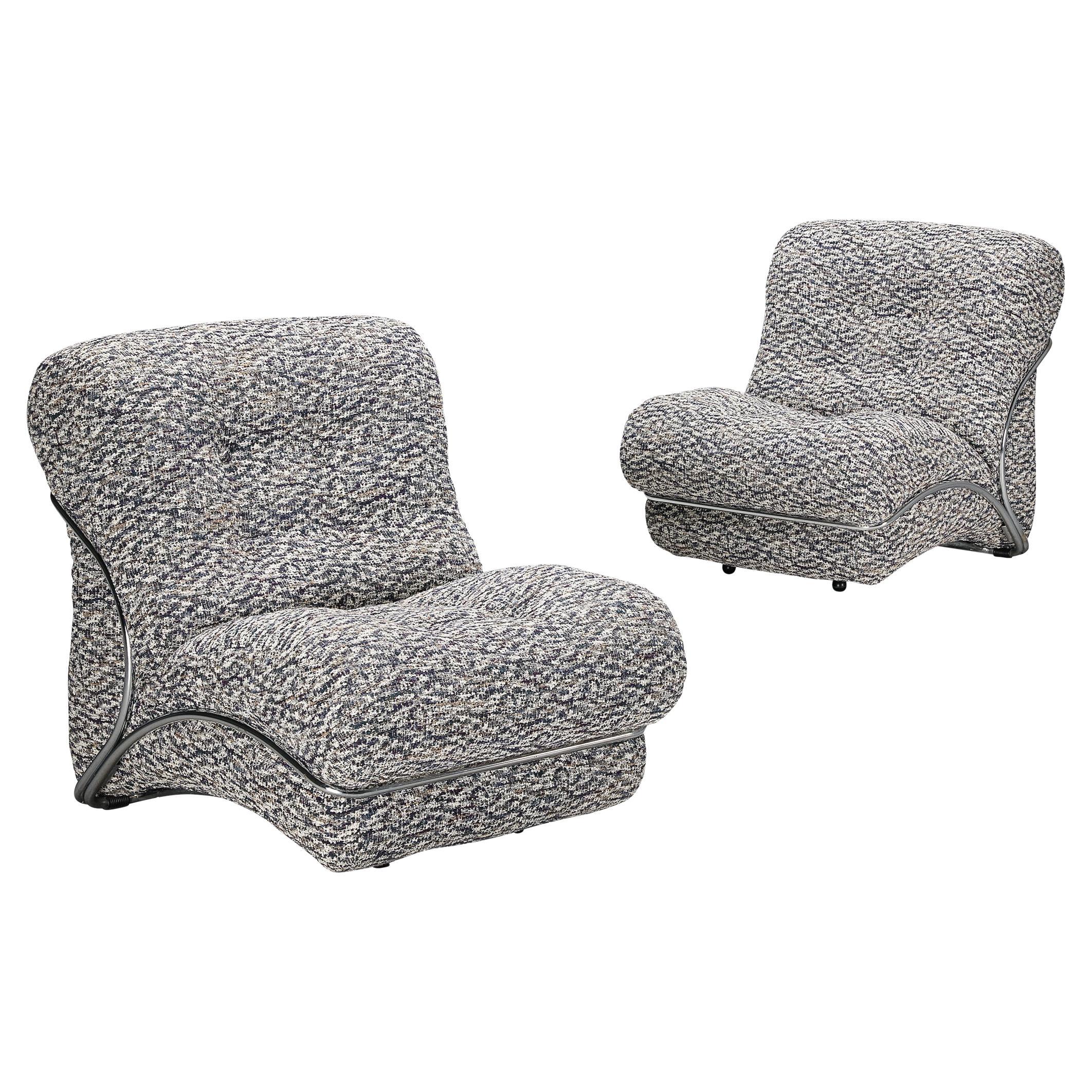 I.P.E. Pair of 'Corolla' Lounge Chairs in Patterned Upholstery  For Sale