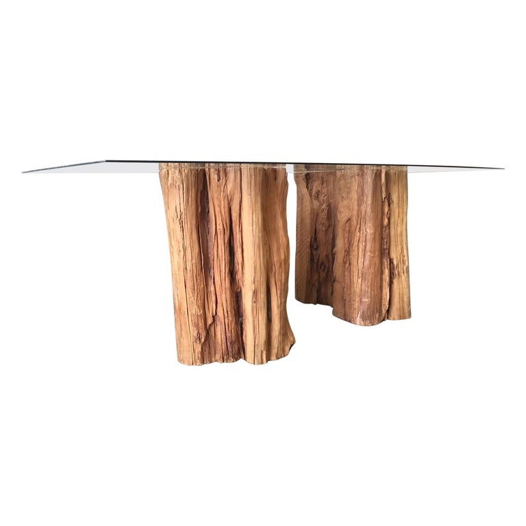Ipe Wood Trunk Pedestal Dining Table, Tree Trunk Dining Table With Glass Top