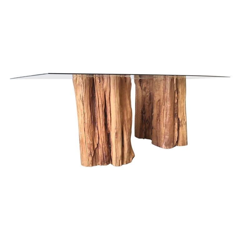 Ipe Wood Trunk Pedestal Dining Table With Glass Top At 1stdibs Ipe Wood Trunk Pedestal Dining Table, Tree Trunk Dining Table With Glass Top