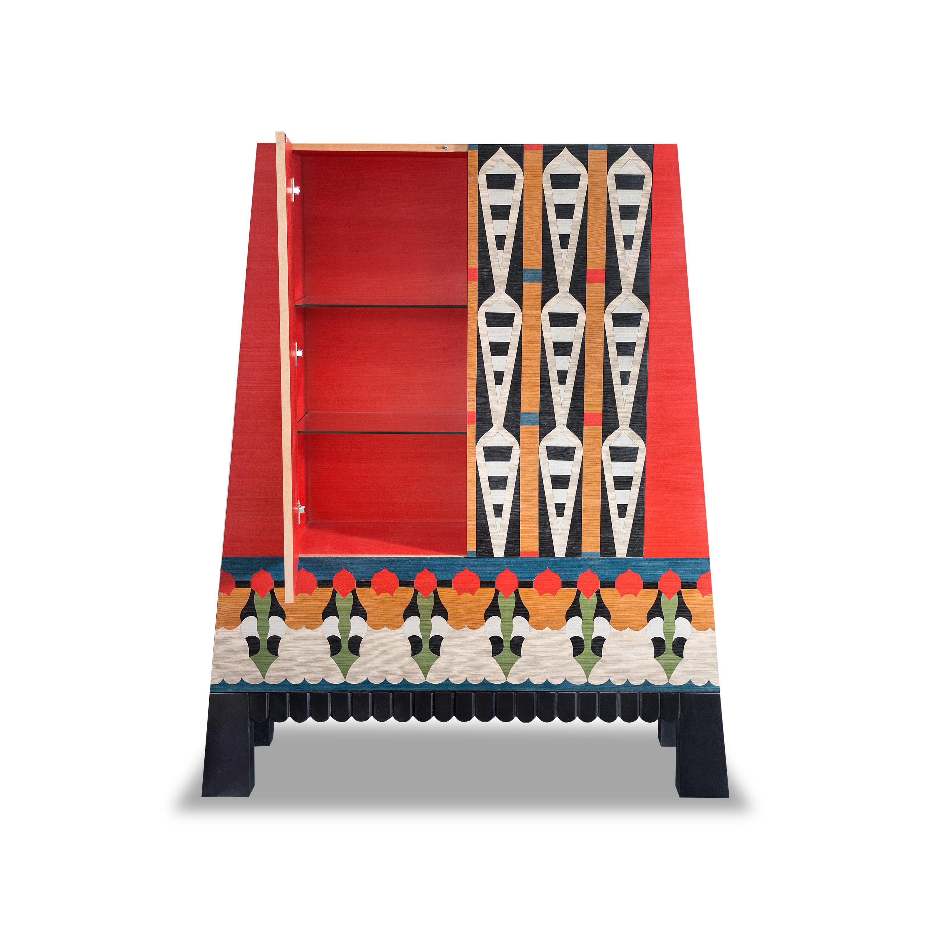 Egyptian IPET- Pattern Multicolor Veneers Cabinet For Sale