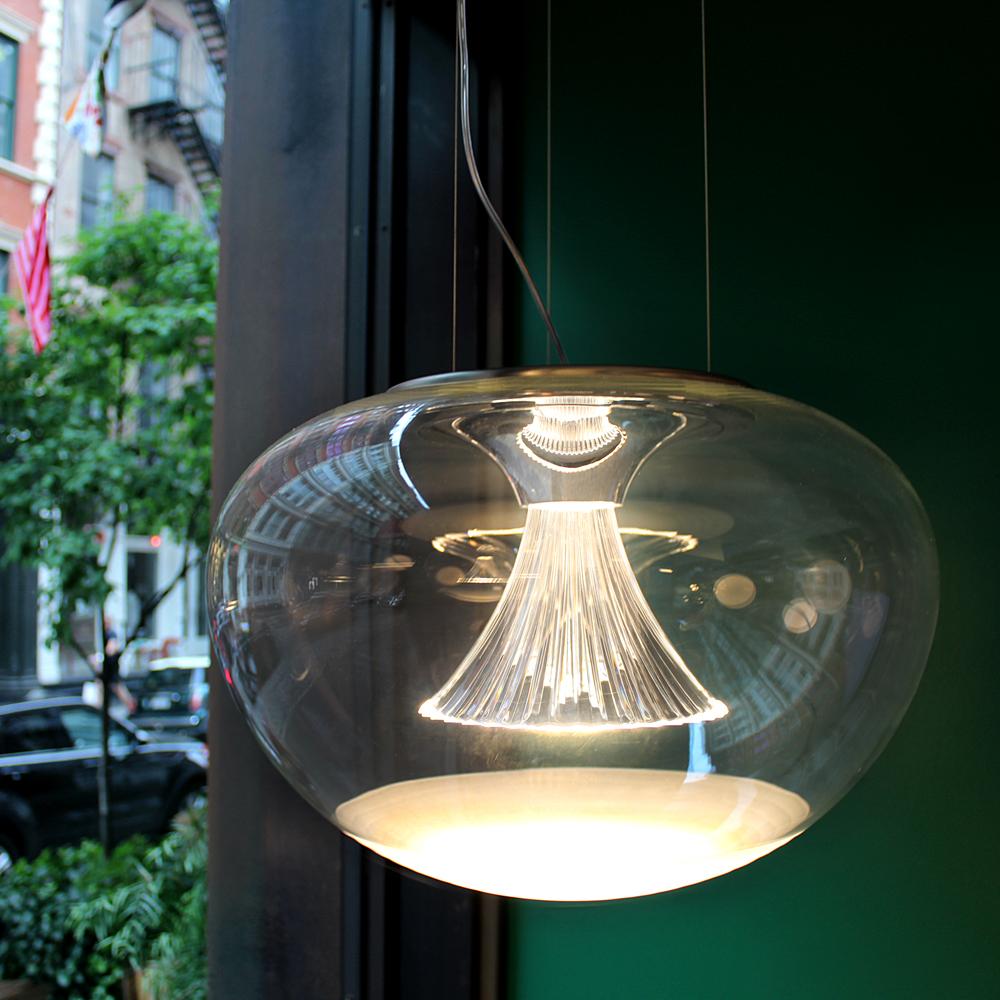 Italian Ipno Dimmable Glass Pendant in Clear by Michele De Lucchi For Sale