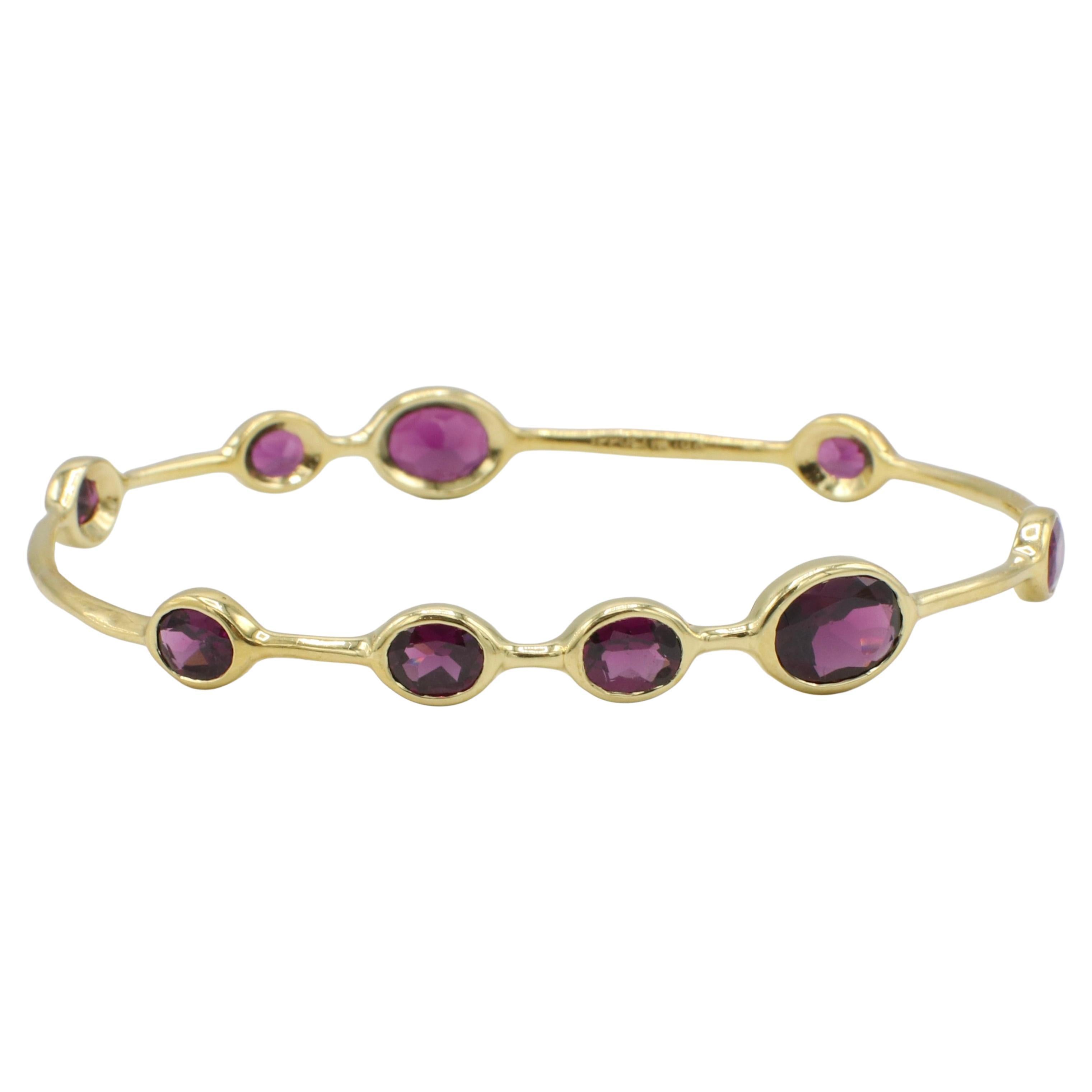 Ippolita 18 Karat Yellow Gold Rubellite Pink Rock Candy Station Bangle Bracelet For Sale