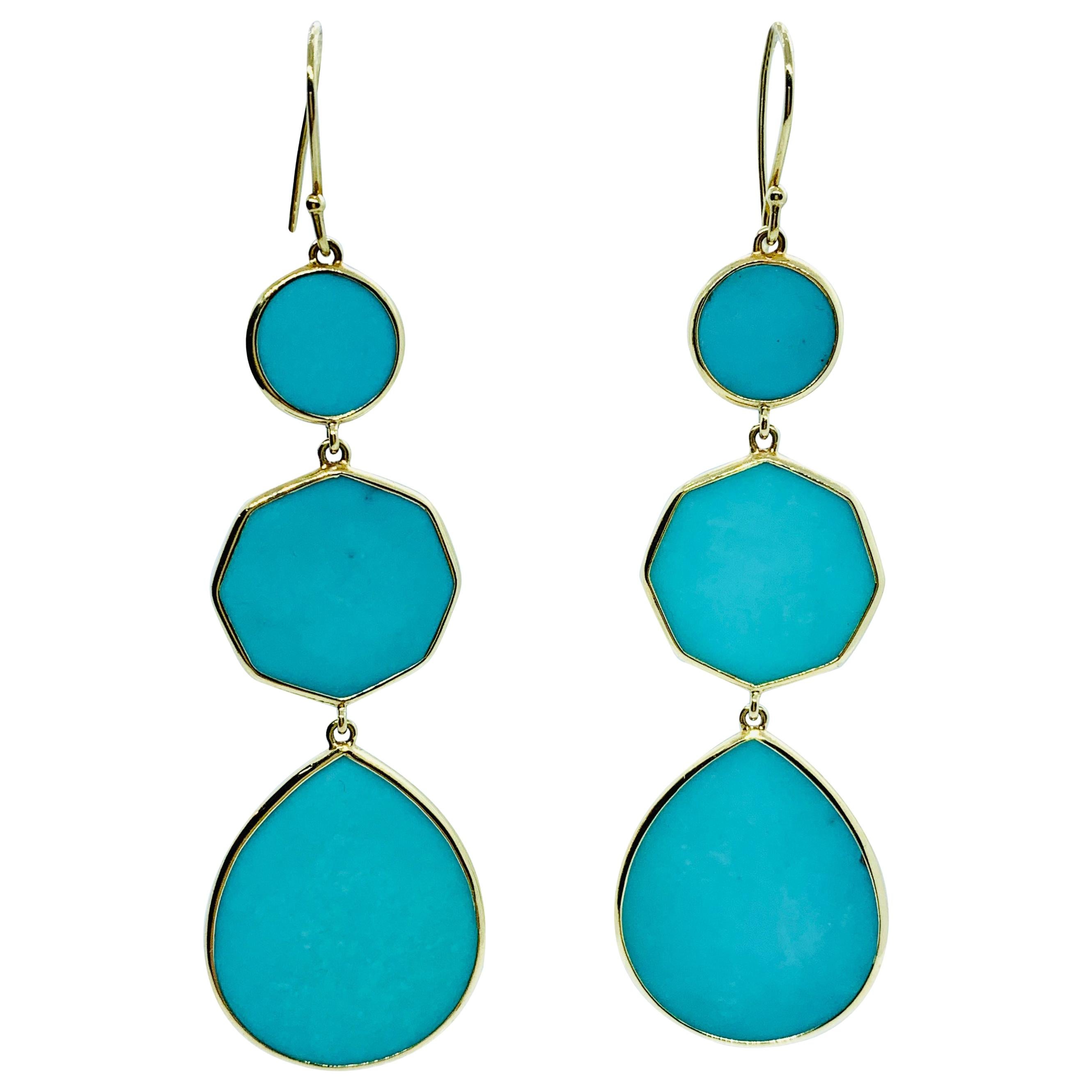Ippolita 18 Karat Yellow Gold and Turquoise Rock Candy Drop Earrings at