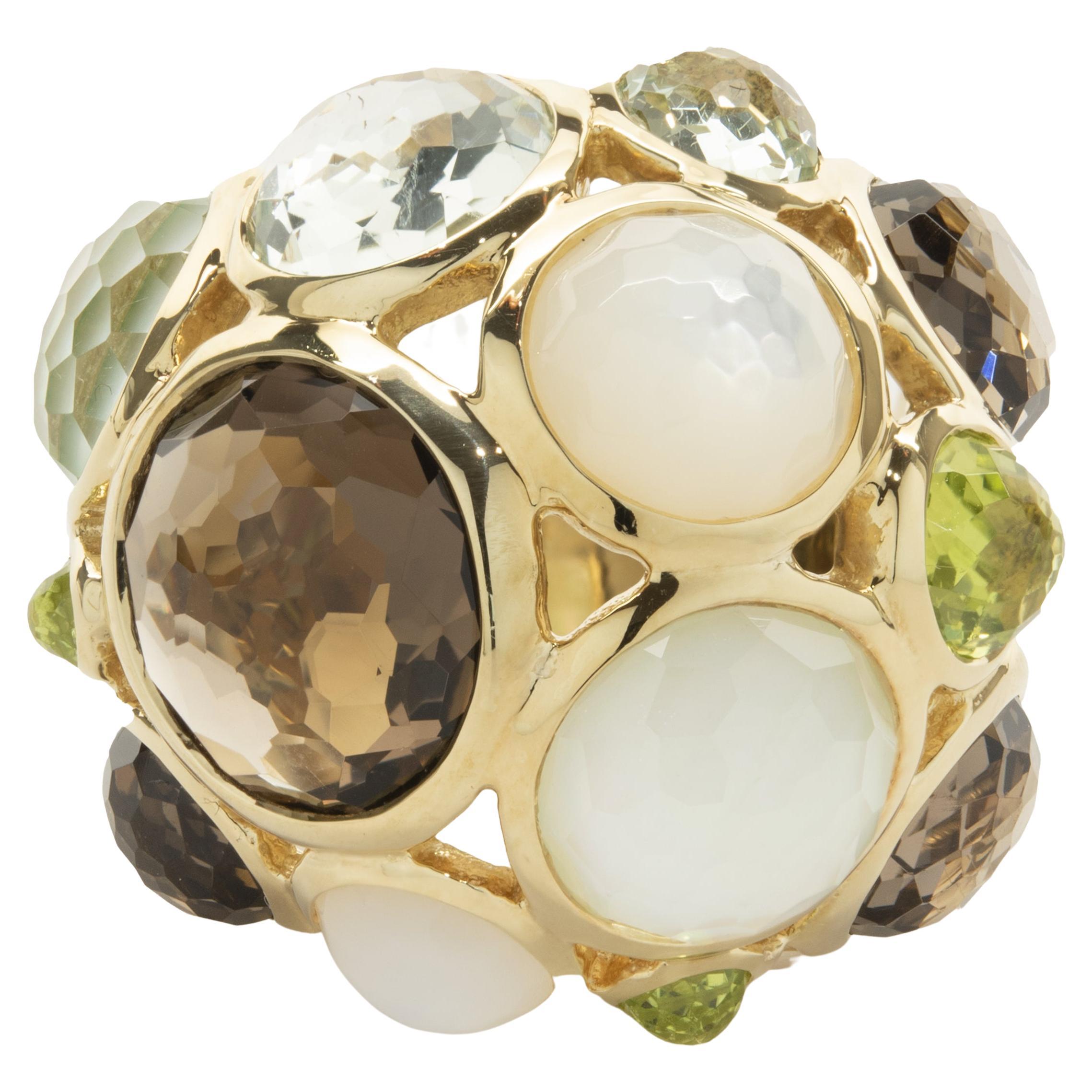 Ippolita 18 Karat Yellow Gold Bezel Set Multi Gemstone Dome Ring For Sale
