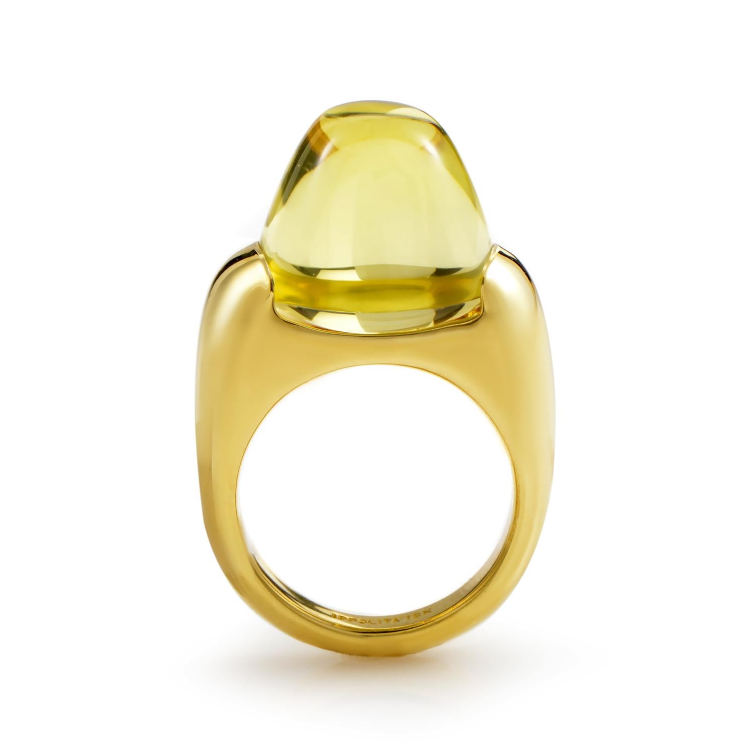 The warm golden glow exuded by this dazzling ring from Ippolita is absolutely spellbinding! The ring is made of 18K yellow gold and boasts a lemon quartz cabochon main stone.
Ring Size: 6.0